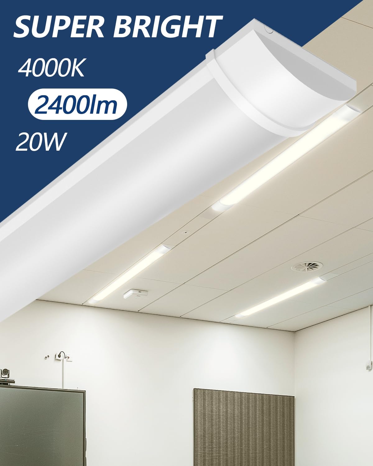 Sararoom 2Ft Led Shop Light Fixture, 20W Led Tube Light, 2400Lm,4000K Neutral White, 60Cm 23.6Inch Led Garage Closet Light Ceiling Light For Office Home Basement, No Plug, No Ground Wire