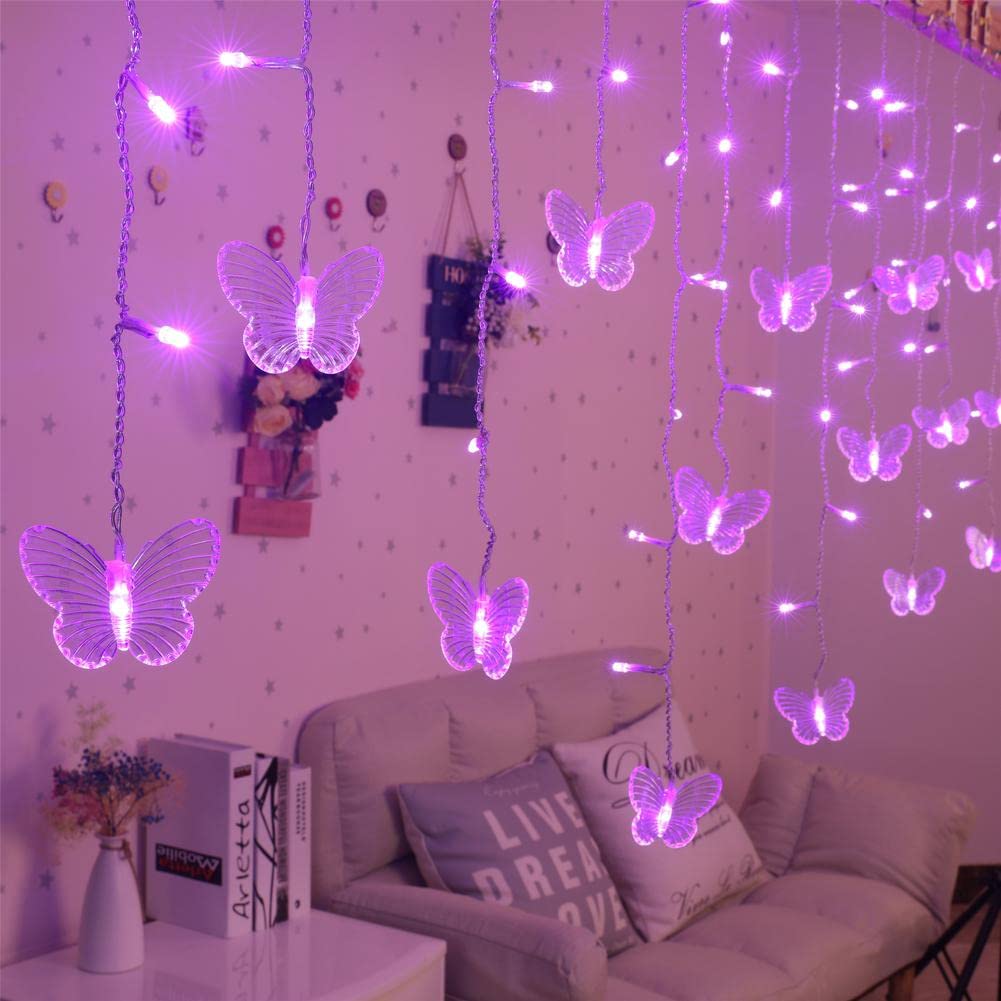 Bjyhiyh Usb Led Curtain Lights 4.9Ft X 1.6Ft 8 Modes 10 Butterflies Twinkle Lights For Bedroom Garden Wedding Christmas Decoration(Purple)