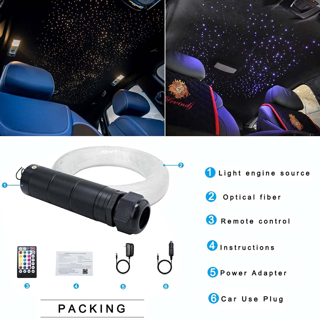 Azimom Car Use 6W Rgbw 150Pcs 0.03In 6.5Ft Fiber Optic Lights Starlight Ceiling Light Kit End Glow Optic Cable Music Mode App Remote Sensory Lighting Indoor Home Headliner Decoration