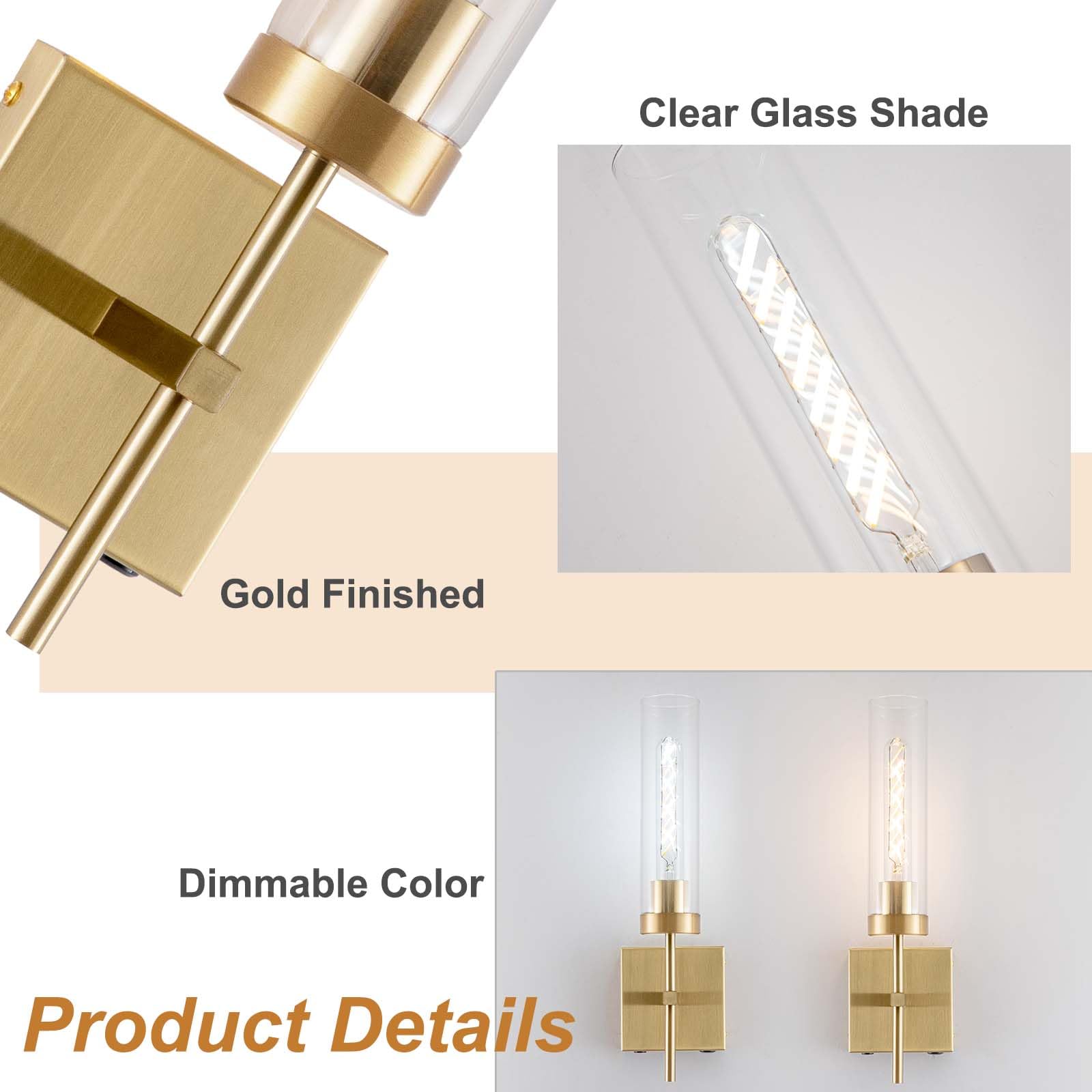Loiogohot Battery Operated Wall Sconce, 8000mAh, Dimmable, Dual Color Temperature, Gold-Two Color, Model WL-BN2426-GD-Two