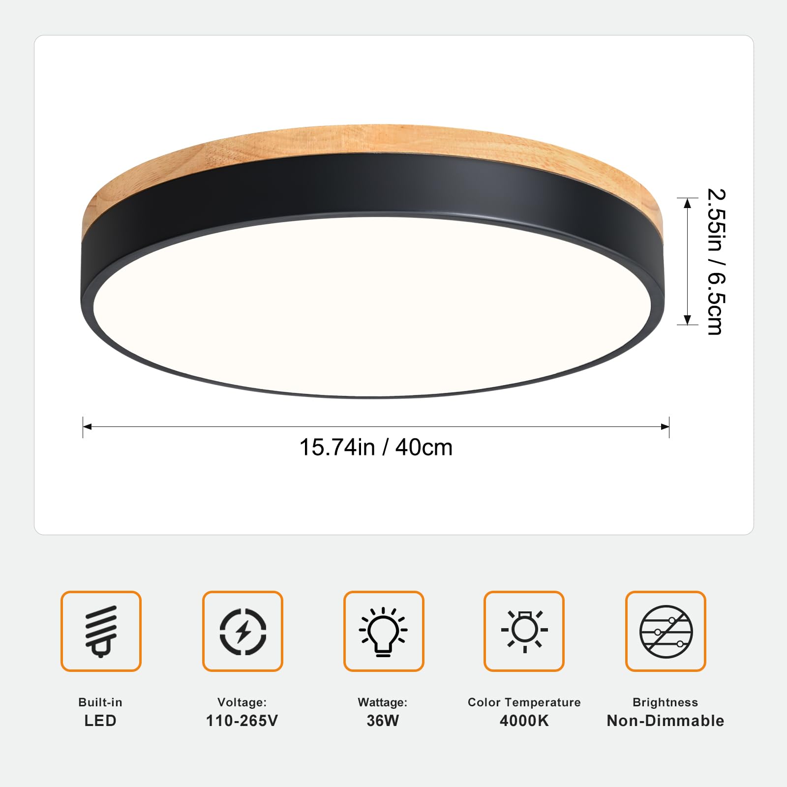 Zuyurt Wood Led Ceiling Light, Modern Black Flush Mount Ceiling Light, Minimalist Close To Ceiling Light Fixture For Bedroom, Li