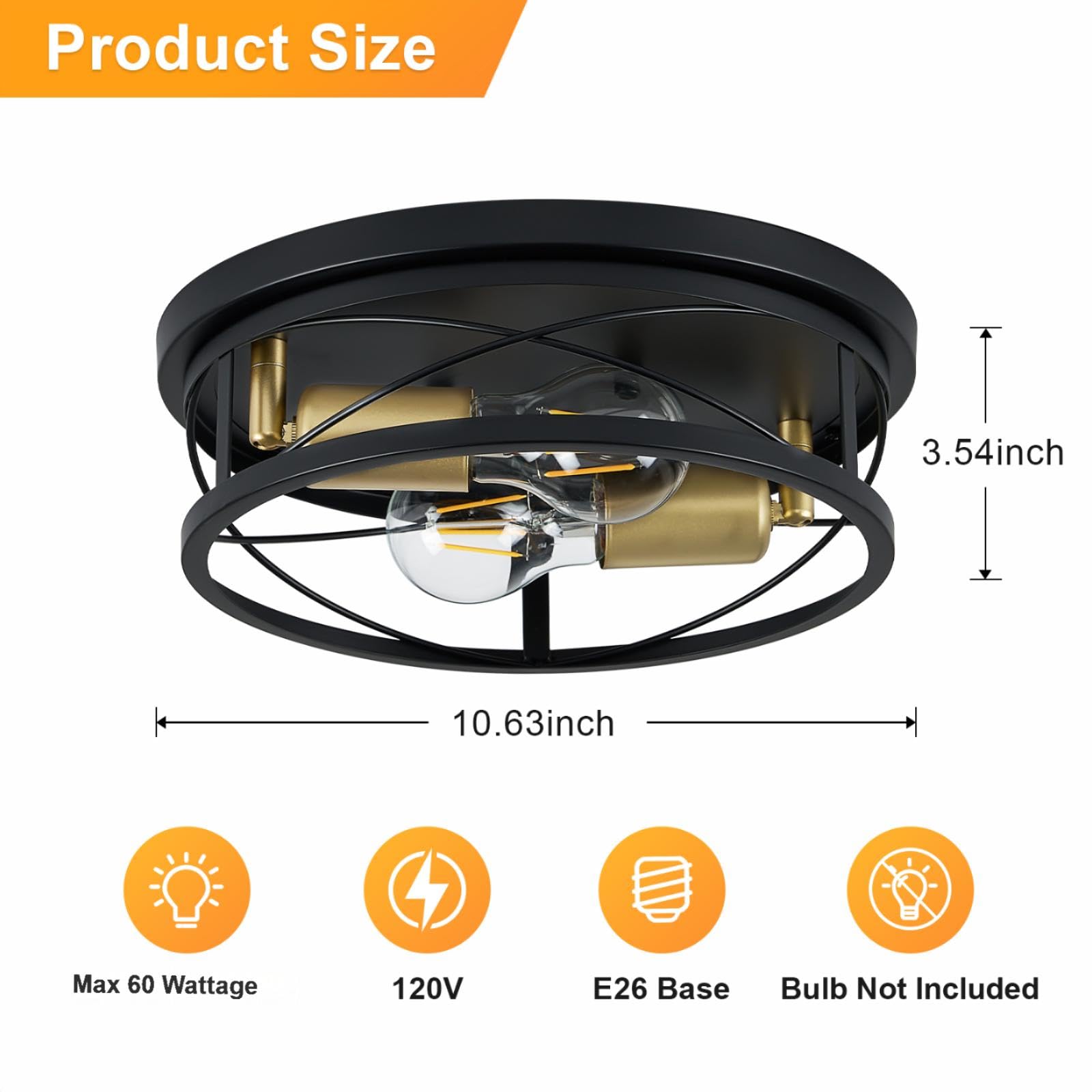 Violoemi Farmhouse Lights Black And Gold Industrial Flush Mount Ceiling Light  Ceiling Lamp Farmhouse Lighting Fixture For Hallway  Bedroom  Kitchen  Entrance  2-Light