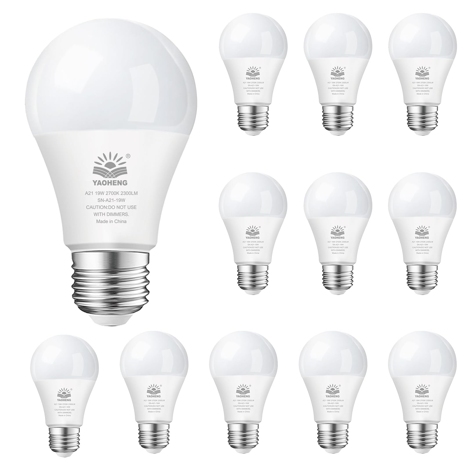 Yaoheng A21 Led Light Bulb, 150 Watt Equivalent Led Bulbs, 19W 2700K Warm White, 2300 Lumen, Non-Dimmable, E26 Base, Super Brigh