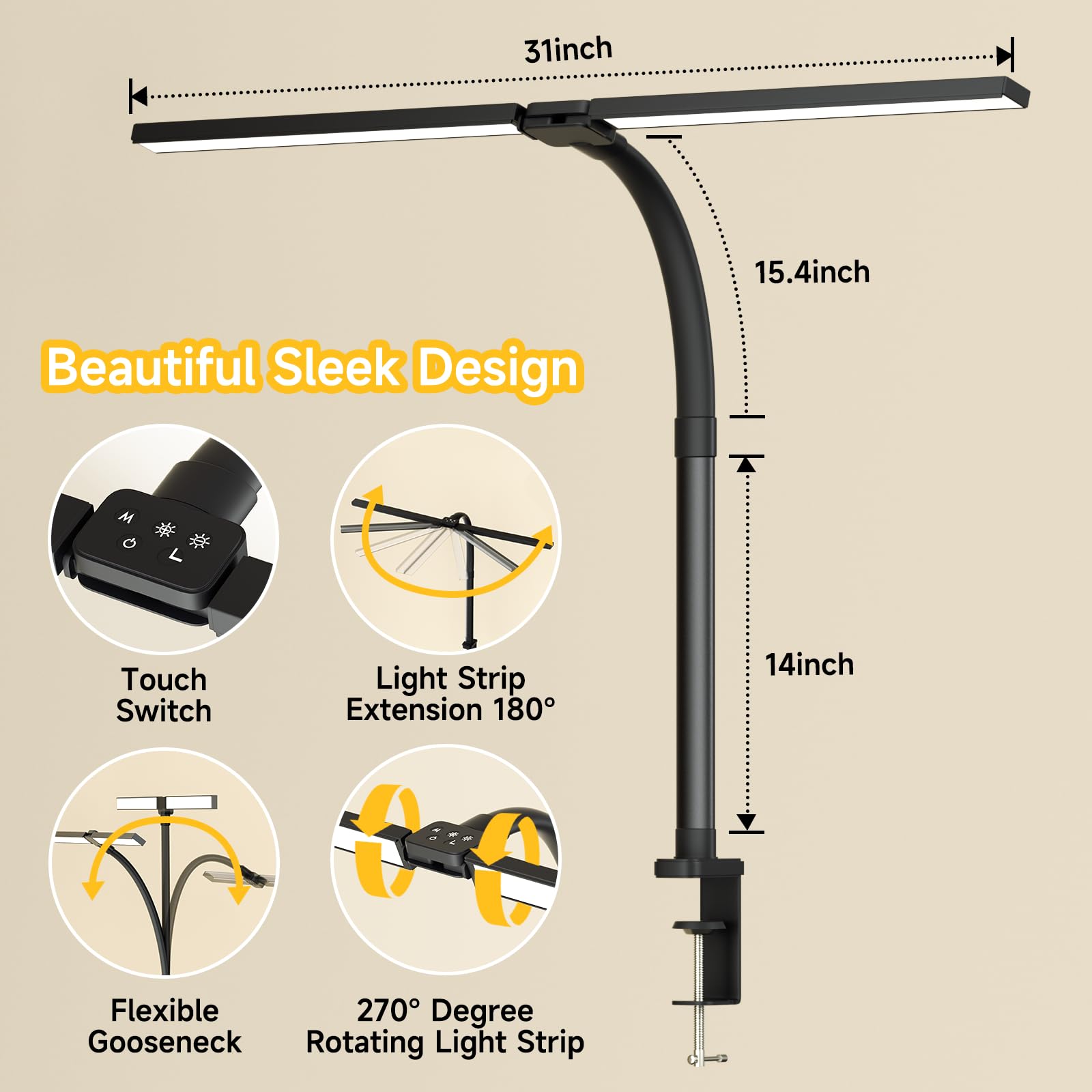 SKYLEO Led Desk Lamp for Home Office - Eye Caring Architect Desk Light with Clamp - Computer Monitor Light with Stepless Dimming
