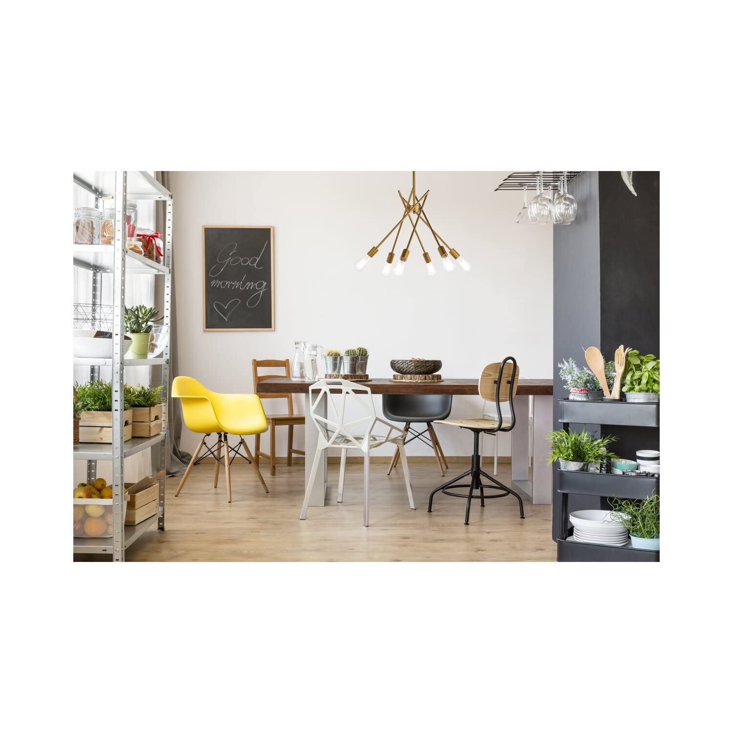 Living District Lucca 6-Light Mid-Century Metal Pendant in Brass
