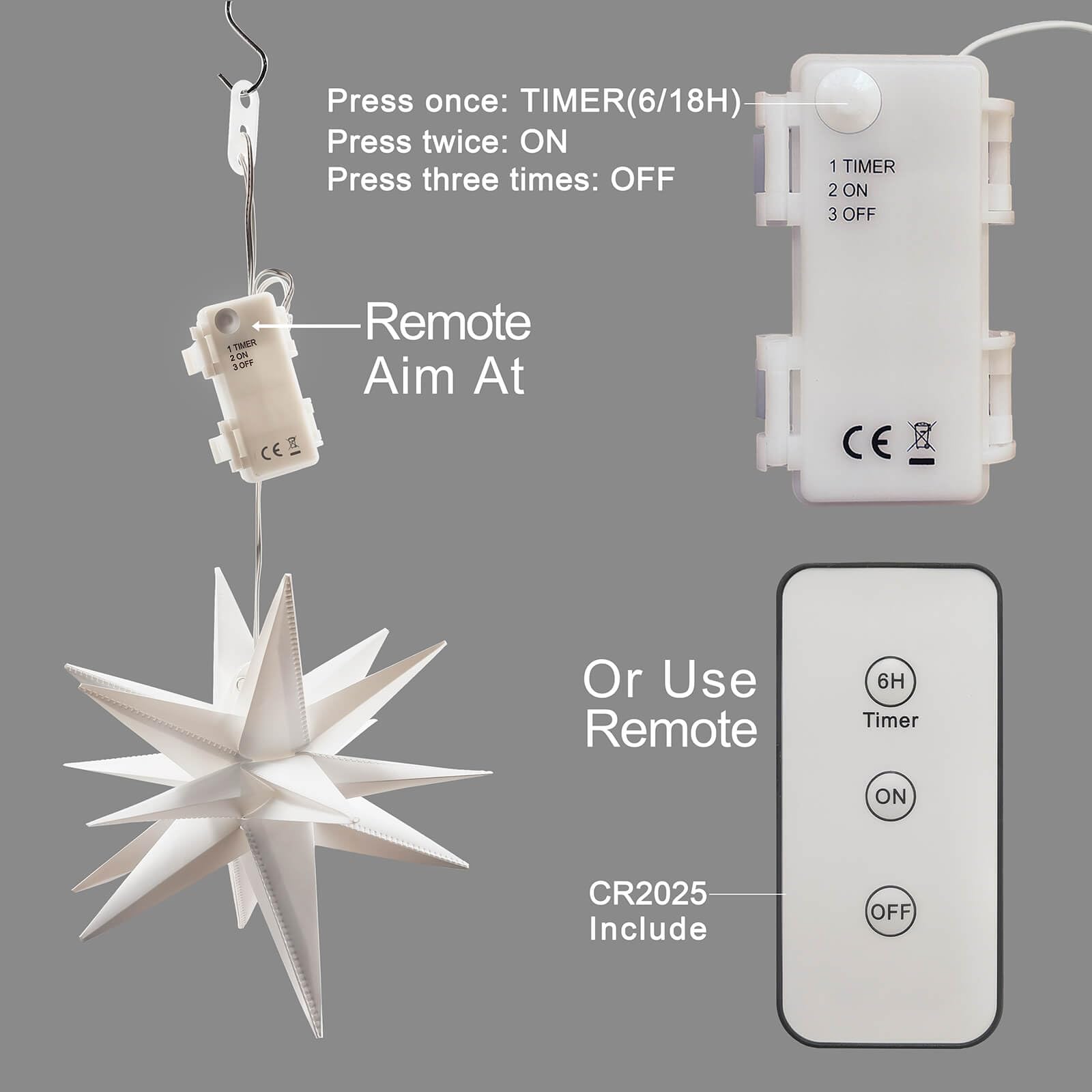 Leejec 9.4" Moravian Star Outdoor Light, Warm White LED, Battery Operated, Remote Control, 4-Pack, Plastic Décor
