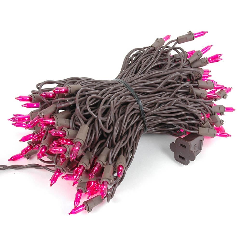 Novelty Lights 50 Feet 100 Bulbs Traditional Incandescent Mini Lights, Pink On Brown Wire With 6 Spacing, Commercial Grade And U