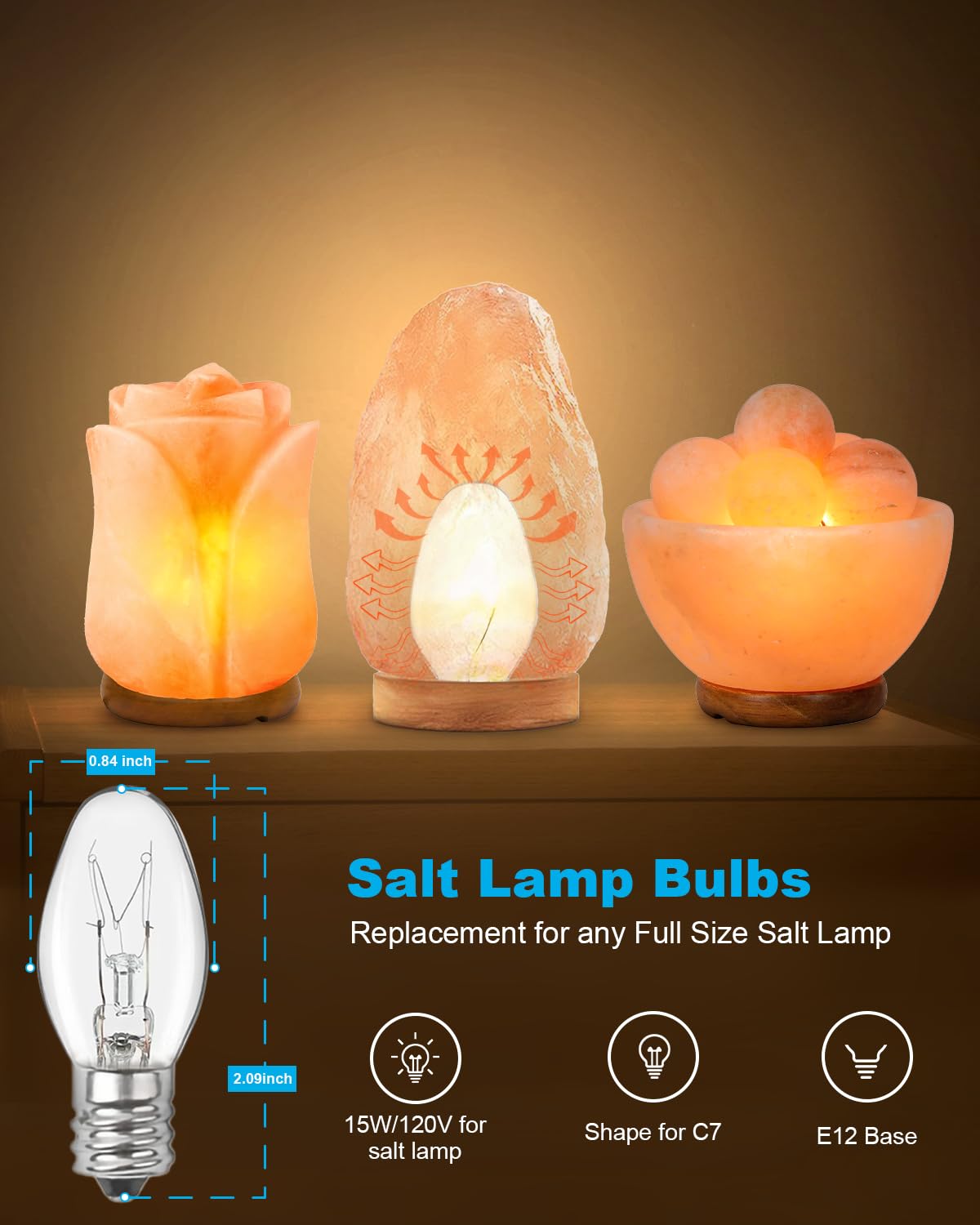 Ouukoo Salt Lamp Bulbs - 15 Watt Light Bulbs For Scentsy Wax Warmer - C7 Replacement Bulbs For Plug In Wax Diffuser- Warmwhite - Dimmable,15 Packs