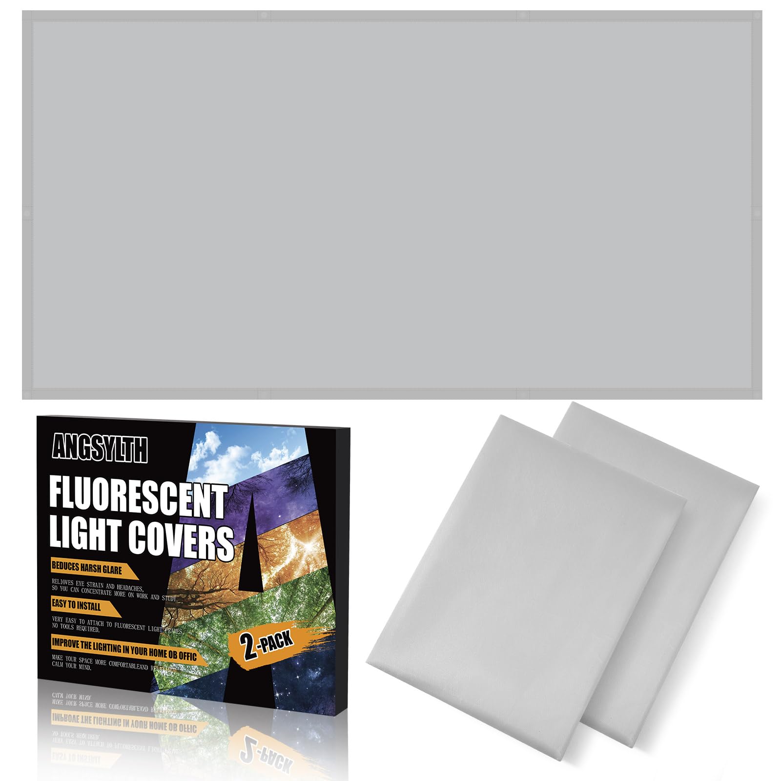ANGSYLTH Fluorescent Light Covers - 4x2 Feet, Light Gray, 2 Pack, Magnetic Light Filters for Classroom and Office