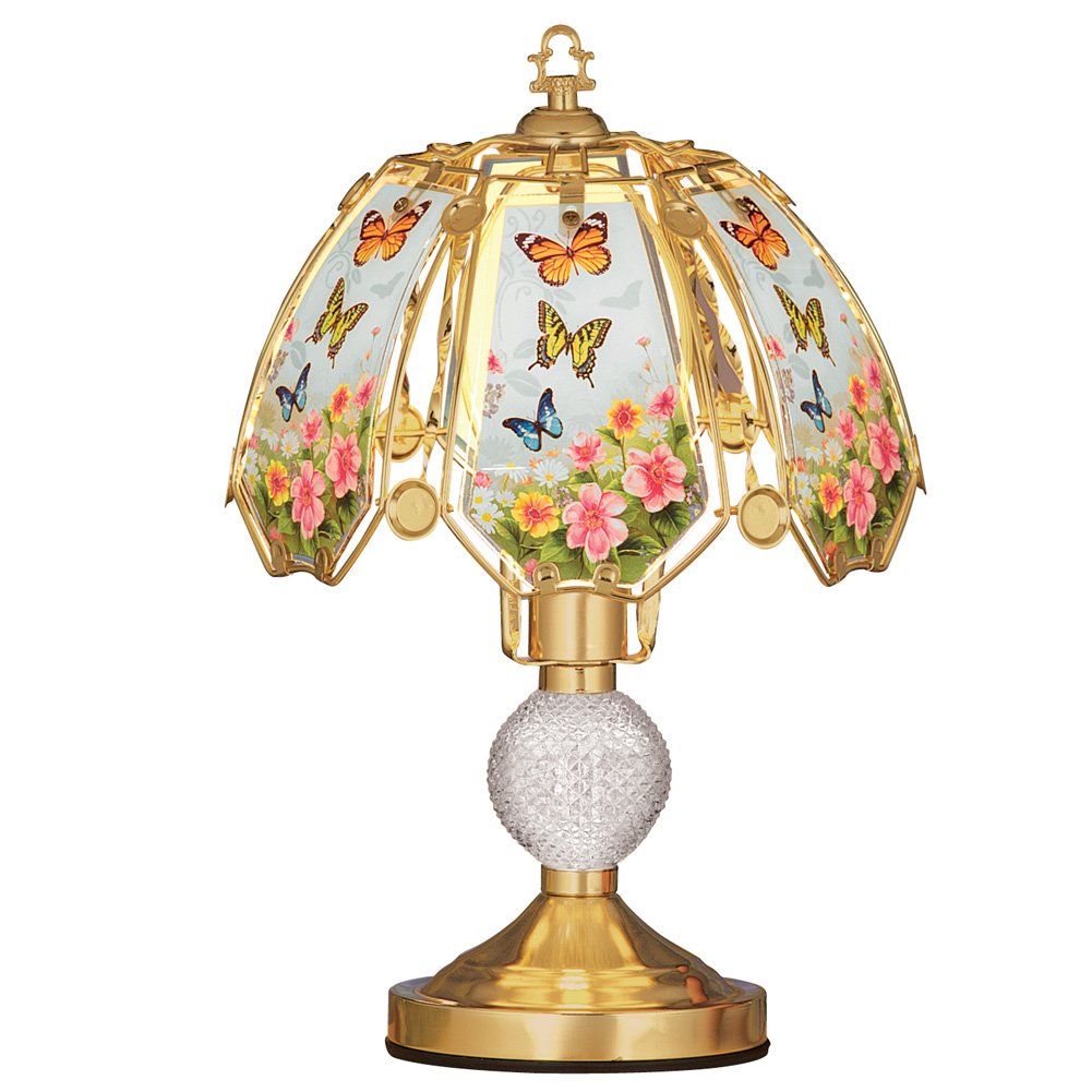 Collections Etc Floral Butterflies Glass Shade 3-Light Touch Lamp - 16 1/2 H