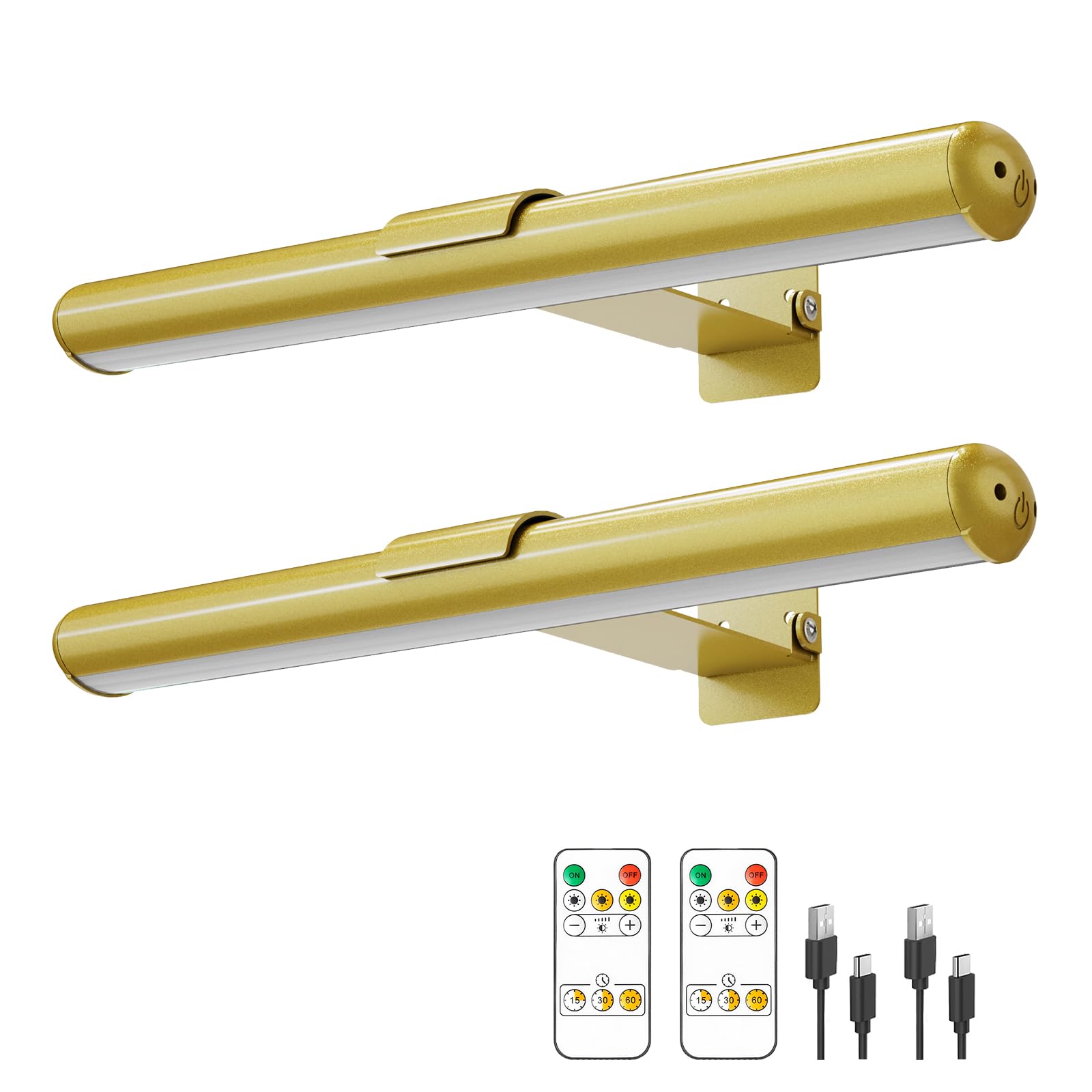 Swatia Wireless Picture Light, 300 Lumens, Adjustable Brightness, 13 inch, Gold, 2 Pack, Model DY-01RC-2