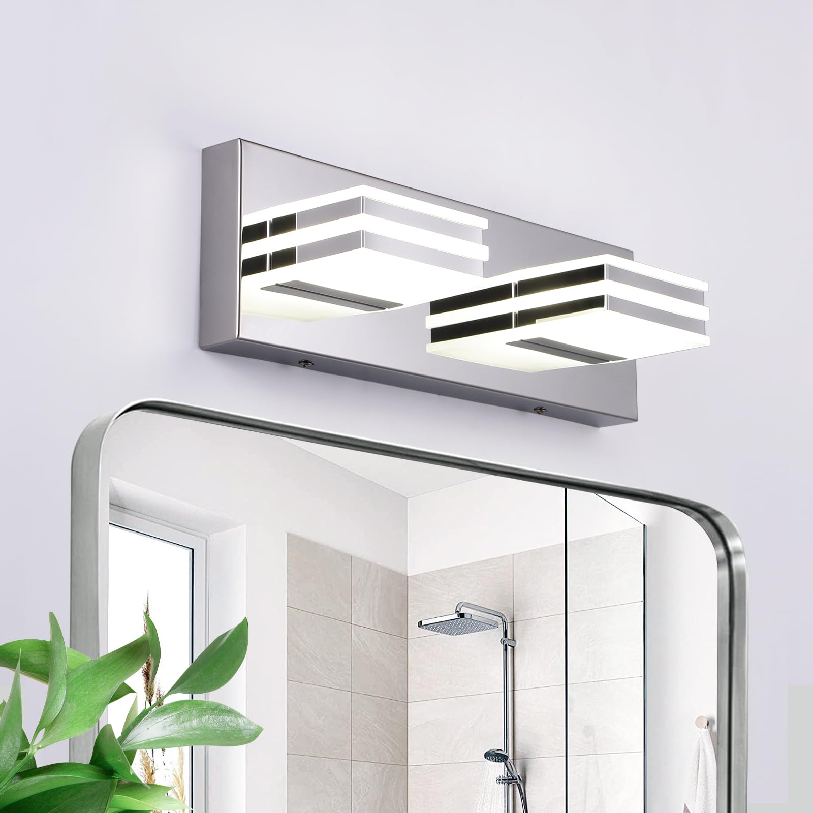 yumcrelect LED Vanity Light Bar 2-Light Acrylic Bathroom Fixtures 12W Chrome 14 Inch Model 6210