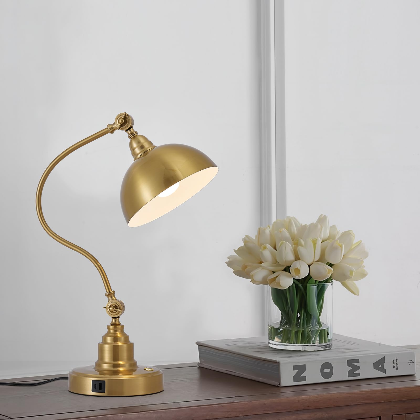 Fetason Vintage Brass Gold Color Desk Lamp Decorative Table Lamp for Home Office Living Room Bedroom Desk Light, Rustic Industri