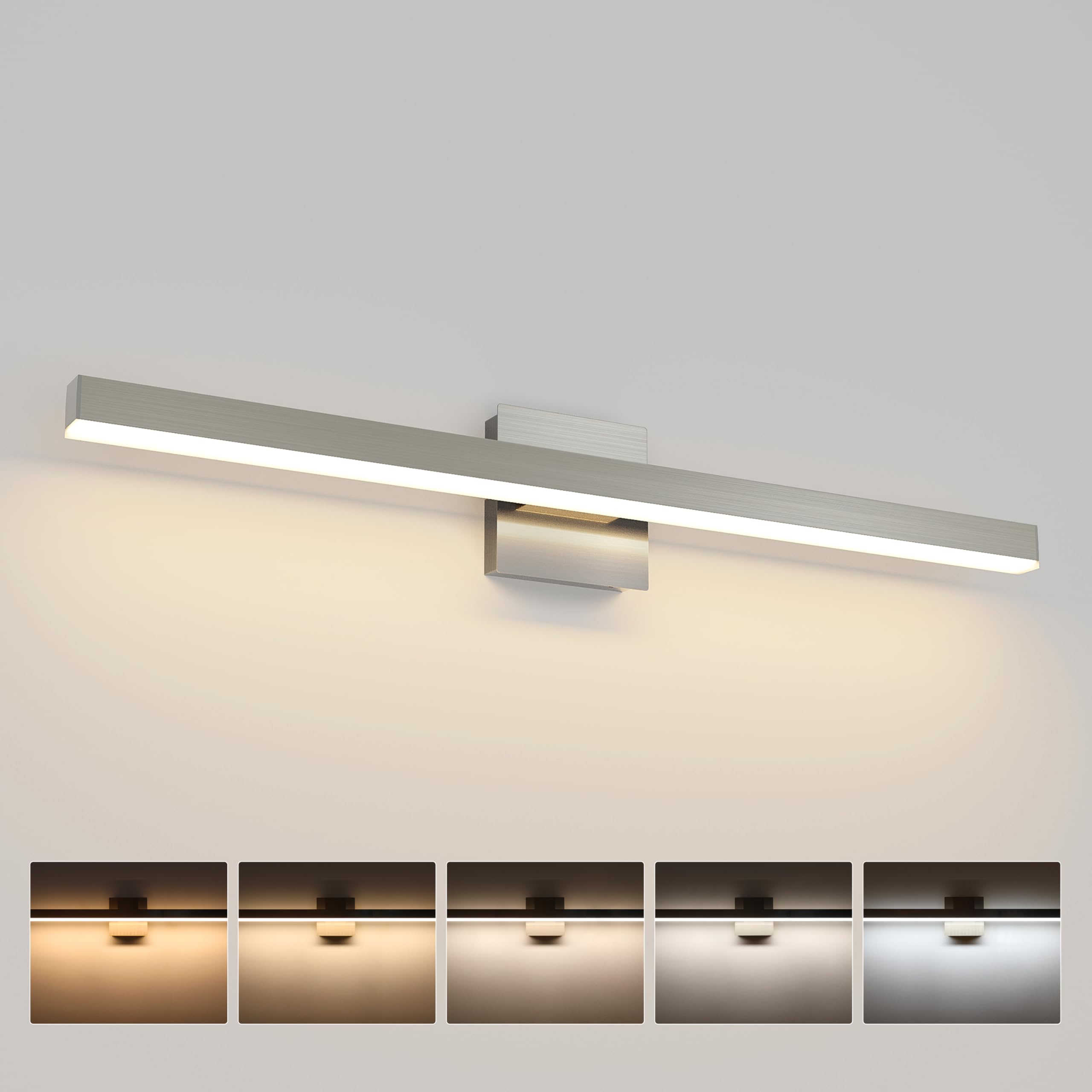 Joossnwell Brushed Nickel Vanity Light For Bathroom Lighting Fixtures Over Mirror Modern Bath Vanity Lights Bar 5Cct Diammable Bathroom Lights 31.5 Inch Etl Certificated