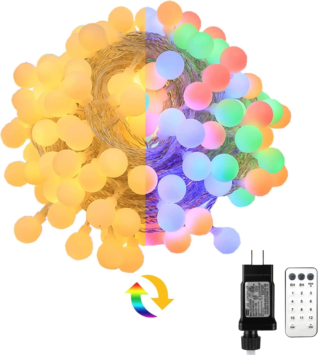 BAILONGJU Globe String Lights 115 Feet 200 LED,Plug in Fairy String Lights with Remote Timer Extendable, 11 Modes Indoor Outdoor