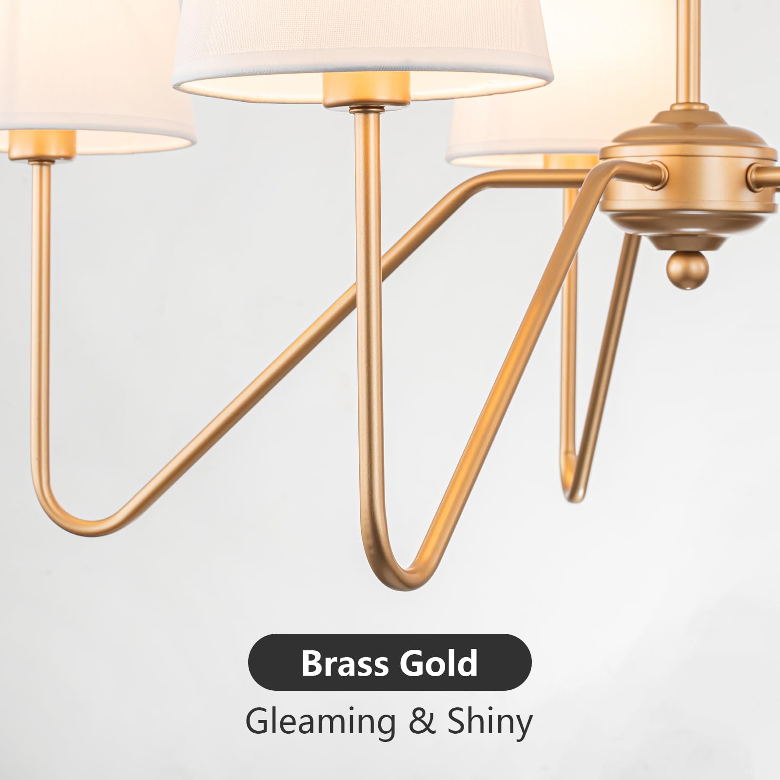 Fiyueoyi Brass Gold Chandeliers For Dining Room, 5-Light Modern Pendant Light Fixture Over Table With White Shade Farmhouse Lighting Fixtures For Living Room Bedroom Hallway Height Adjustable