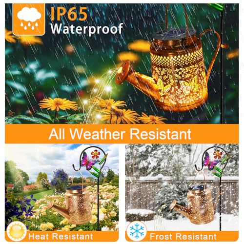 Solar Watering Can Lights, Butterfly Hanging Lantern Solar Lights Outdoor, Waterproof Garden Decor Outside Patio Yard Pathway Ba
