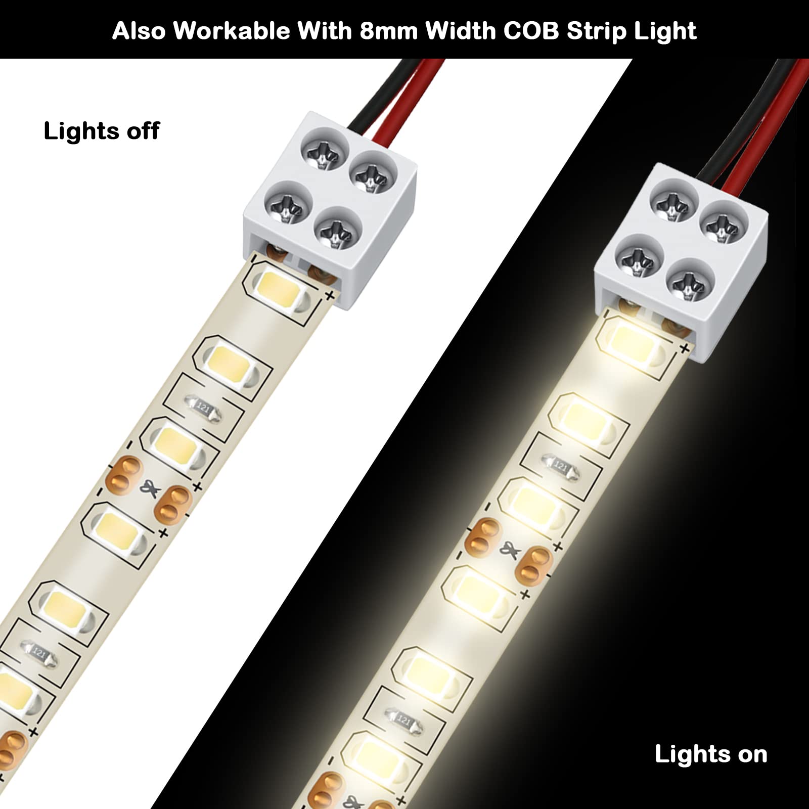 Flutesan 25 Pack Solderless Led Tape Light Connector 2 Pin Terminal Block Screw Down Led Strip Connector Tape To Wire For 5V 12V