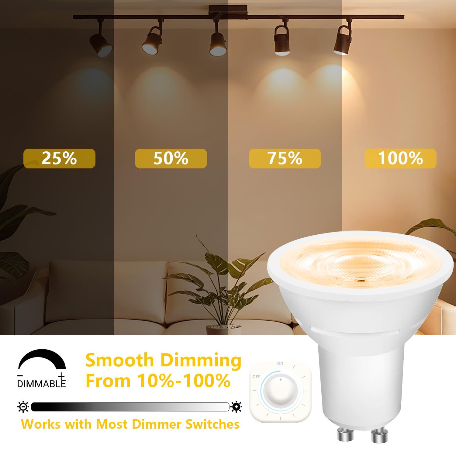 DAYBETTER GU10 LED Bulbs, 5.5W Equivalent, 500 LM, Dimmable, 2700K Warm White, 24 Pack, MR16 Replacement for Kitchen &