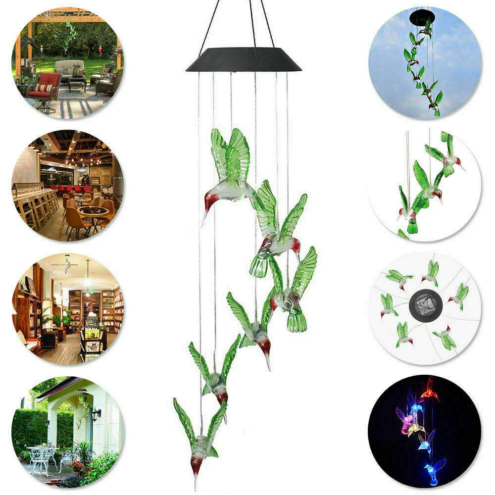 EpicGadget Hummingbird Solar Light, Color Changing Metal Decorative Wind Chime, Green Wing, Outdoor Garden, Pathway Lighting