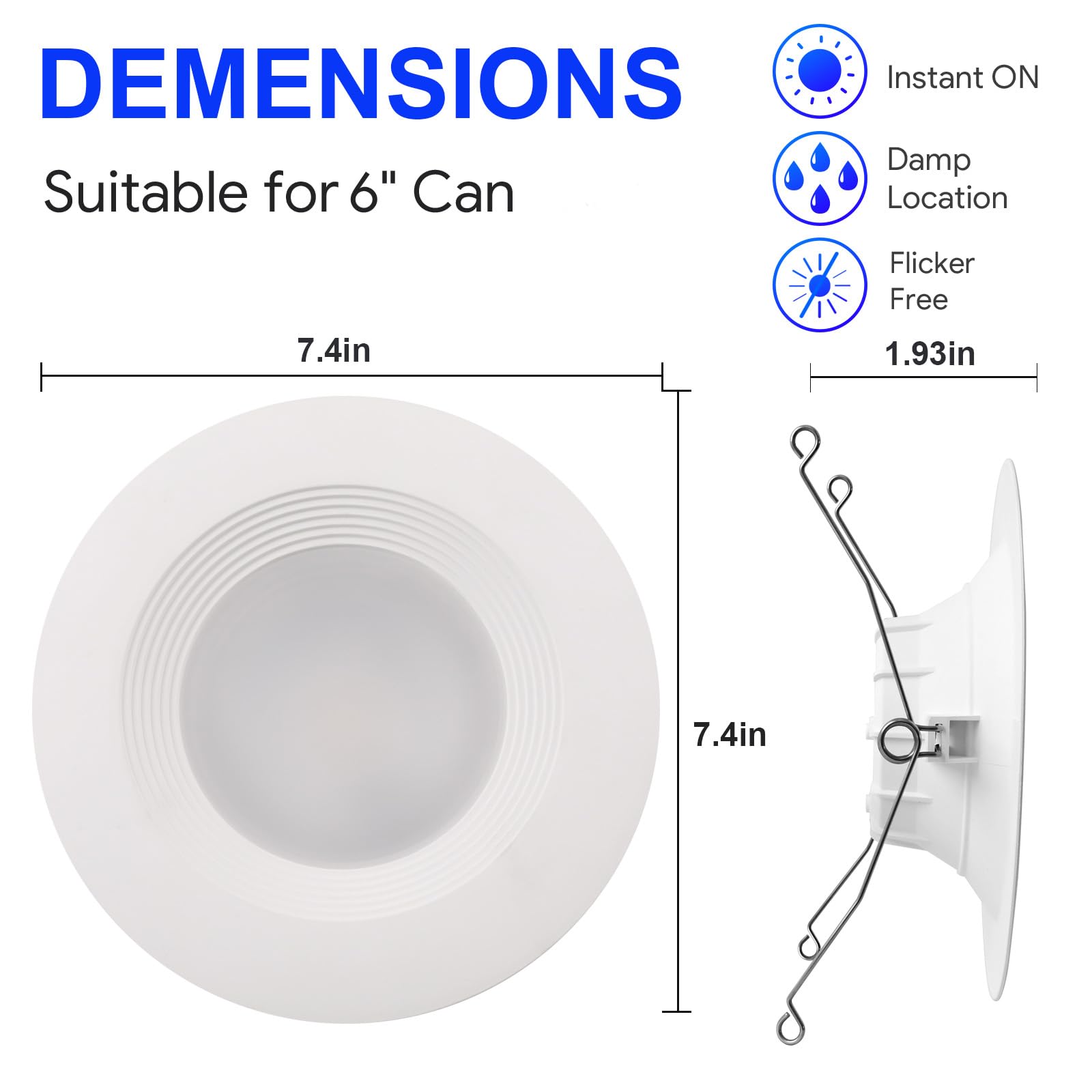 Energetic Led Recessed Lighting 6 Inch, 12.5W=100W, Warm White 3000K, 950Lm, Retrofit Downlight, Dimmable Trim Can Lights, Baffle Trim, Damp Rated, Etl, 12 Pack