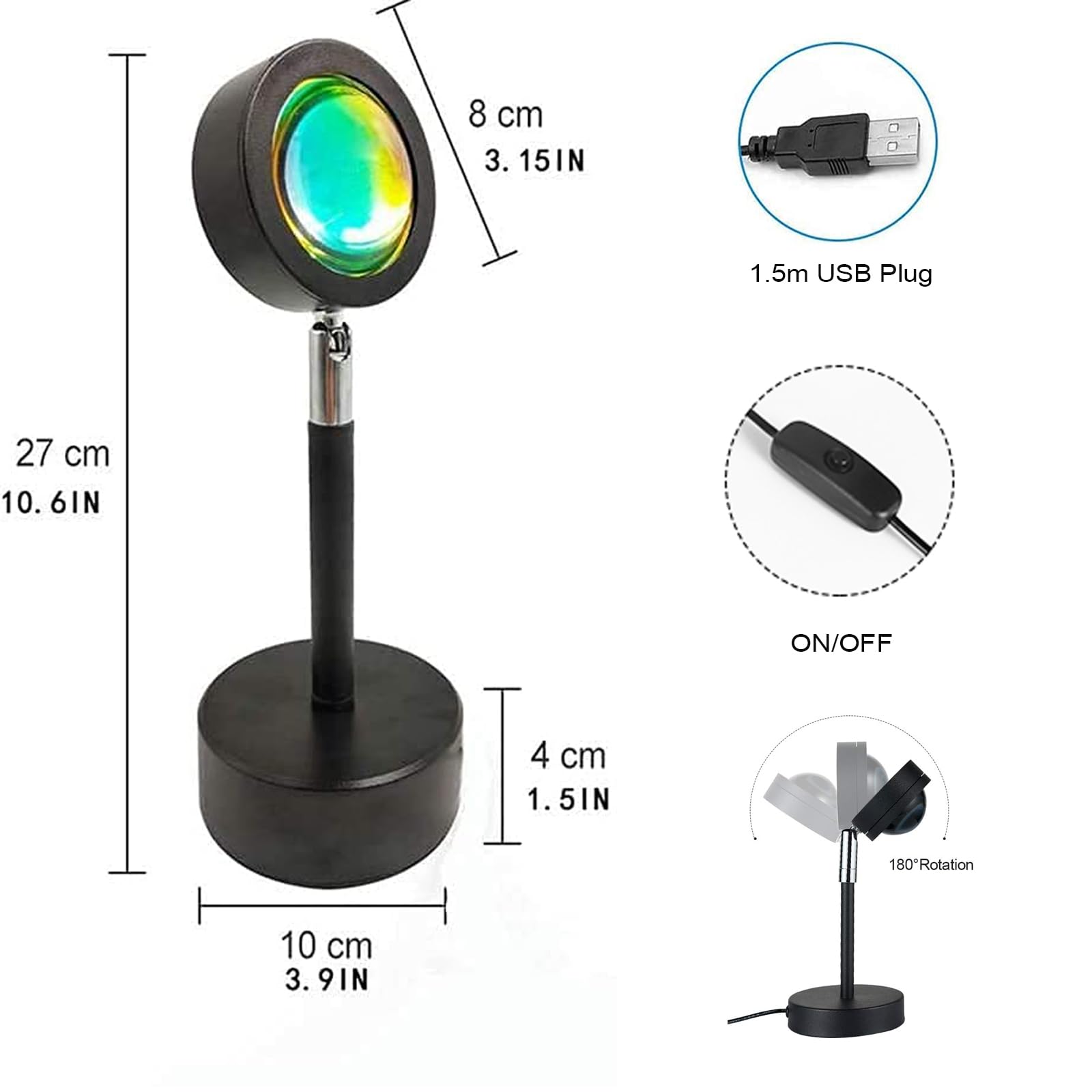 Corated Sunset Lamp, Projector Sunset Light 180 Degree Rotation Projection Led Night Light For Photography, Selfie, Home And Bed