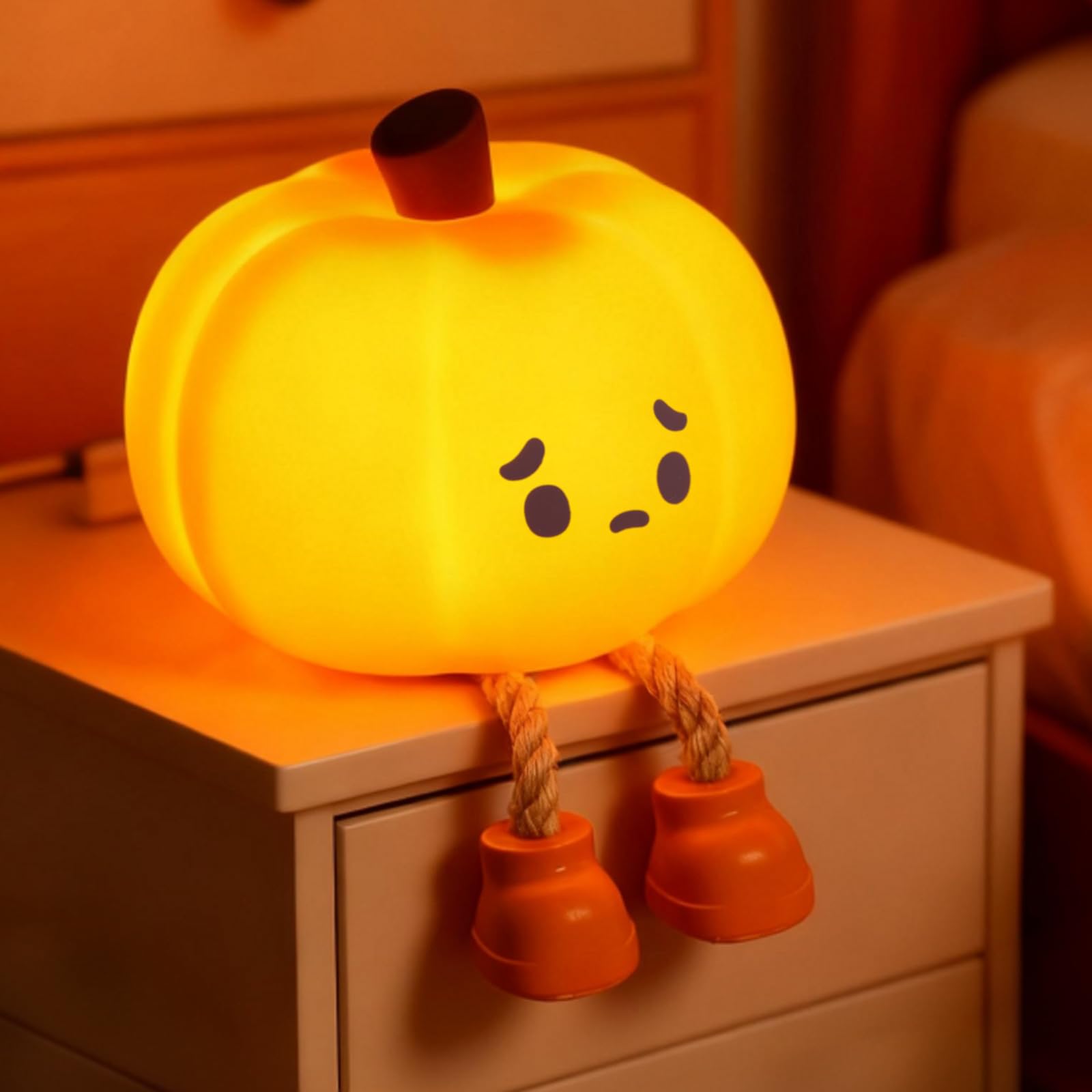 jindaaudio Pumpkin Night Light, Rechargeable Dimmable Baby Light, Halloween Night Light with Timer, Soft Squeezable Touch Lamp C