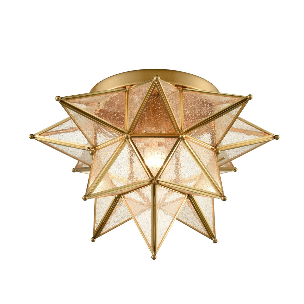 DAYCENT Modern Moravian Star Flush Mount Ceiling Light, 15-Inch, Brass, Glass, 1-Light