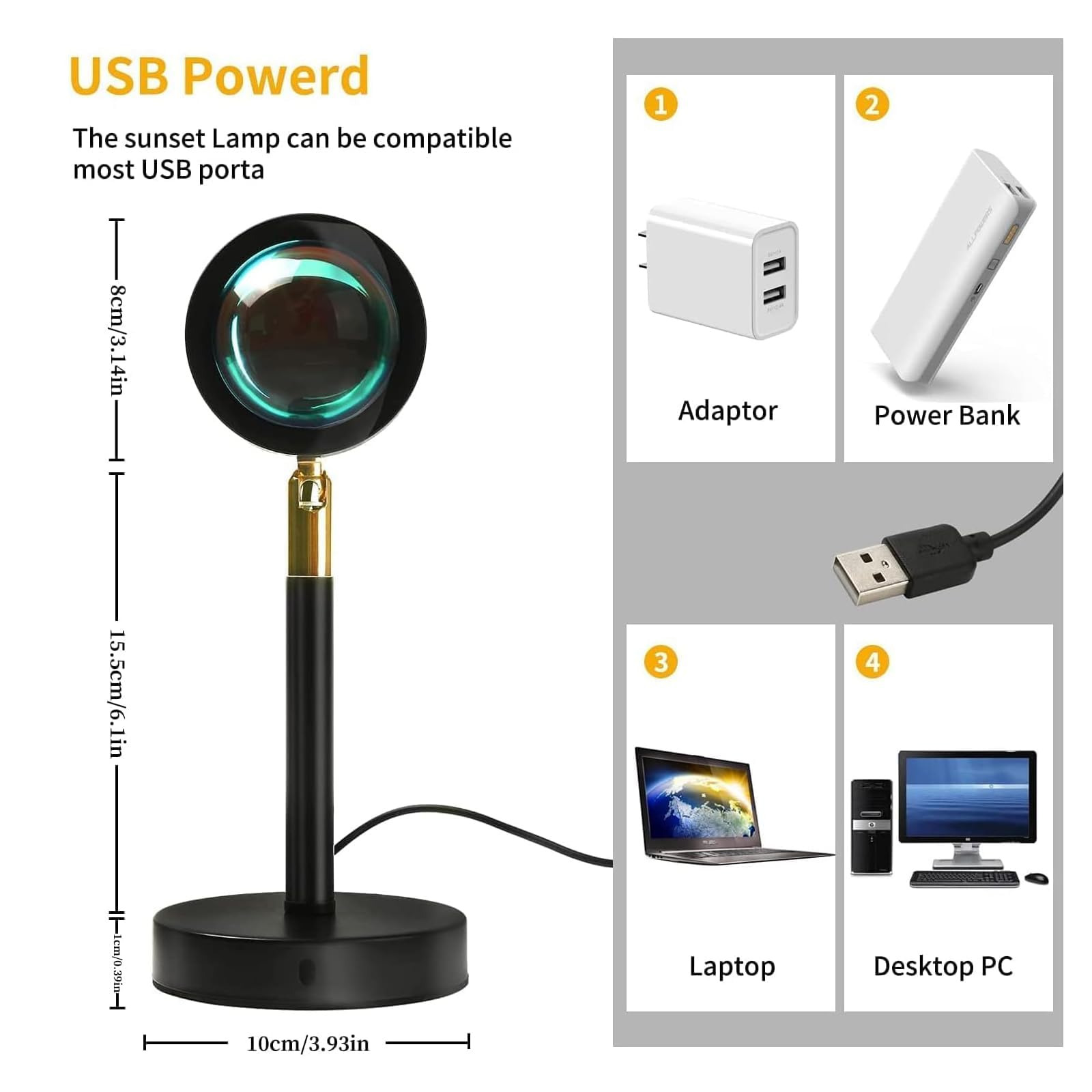 Sunset Projection Lamp,16 Colors Projector Lights Rotation Rainbow Projection Lamp 180 Degree Usb Charging Lighting, Romantic Su