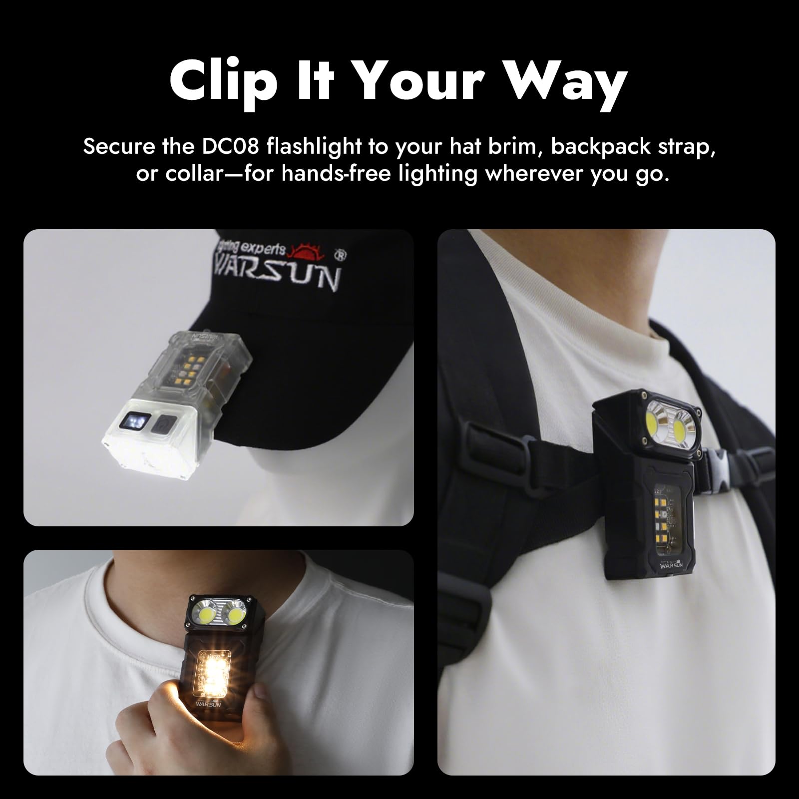 WARSUN DC08 Swivial LED Flashlight Rechargeable, 800 Lumens Mini Work Lihgt, Small EDC Flashlight Clip On with Back Clip, Magnet