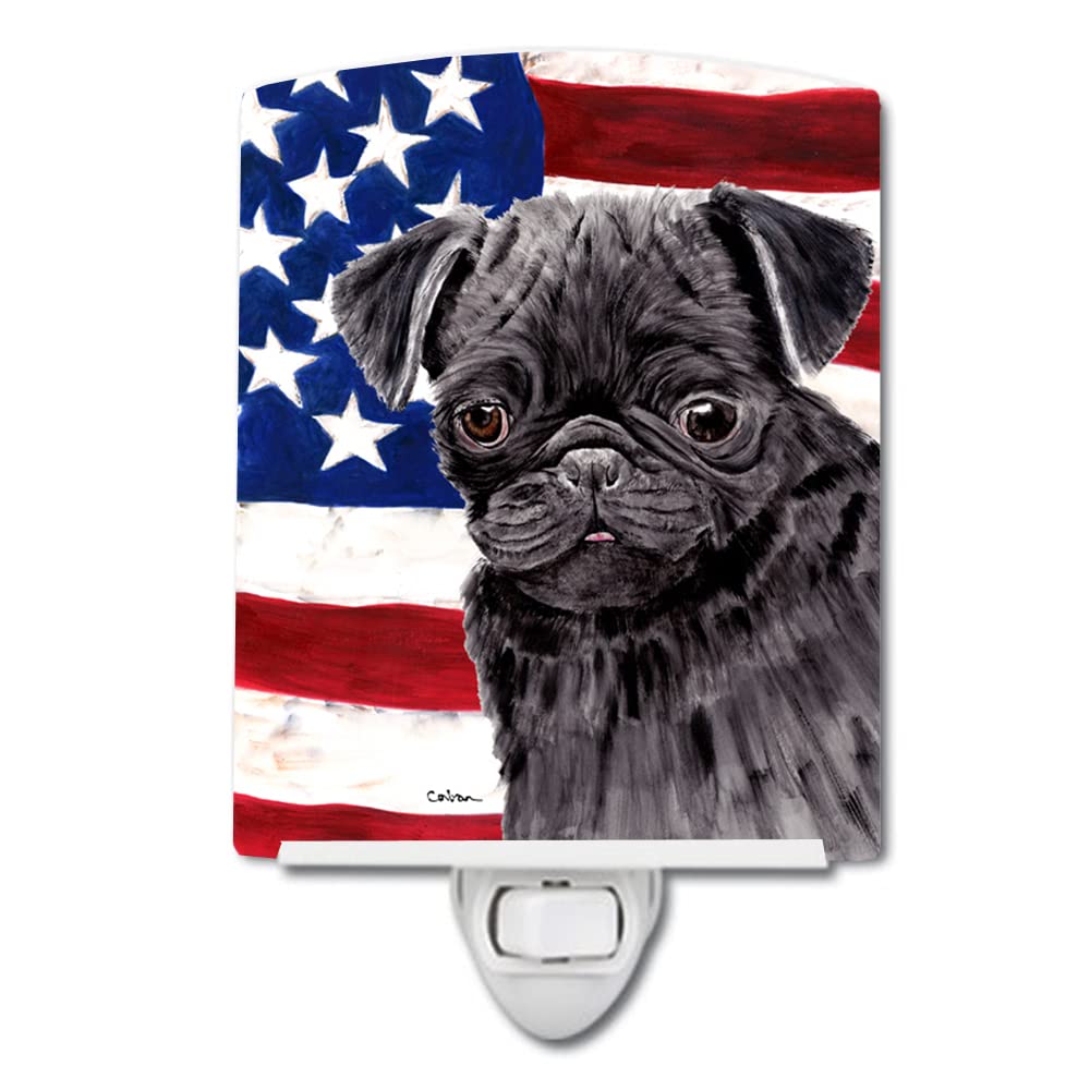 Carolines Treasures Ceramic Night Light, USA American Flag with Pug, Model SC9011CNL, Size 6x4x3, Multicolor