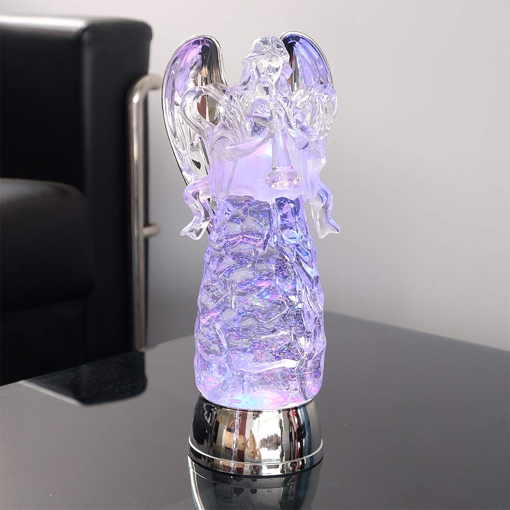Wondise Angel Color Changing Night Light Snow Globe With Timer, 11 Inches Battery Operated Swirling Glitter Led Angel Lights For