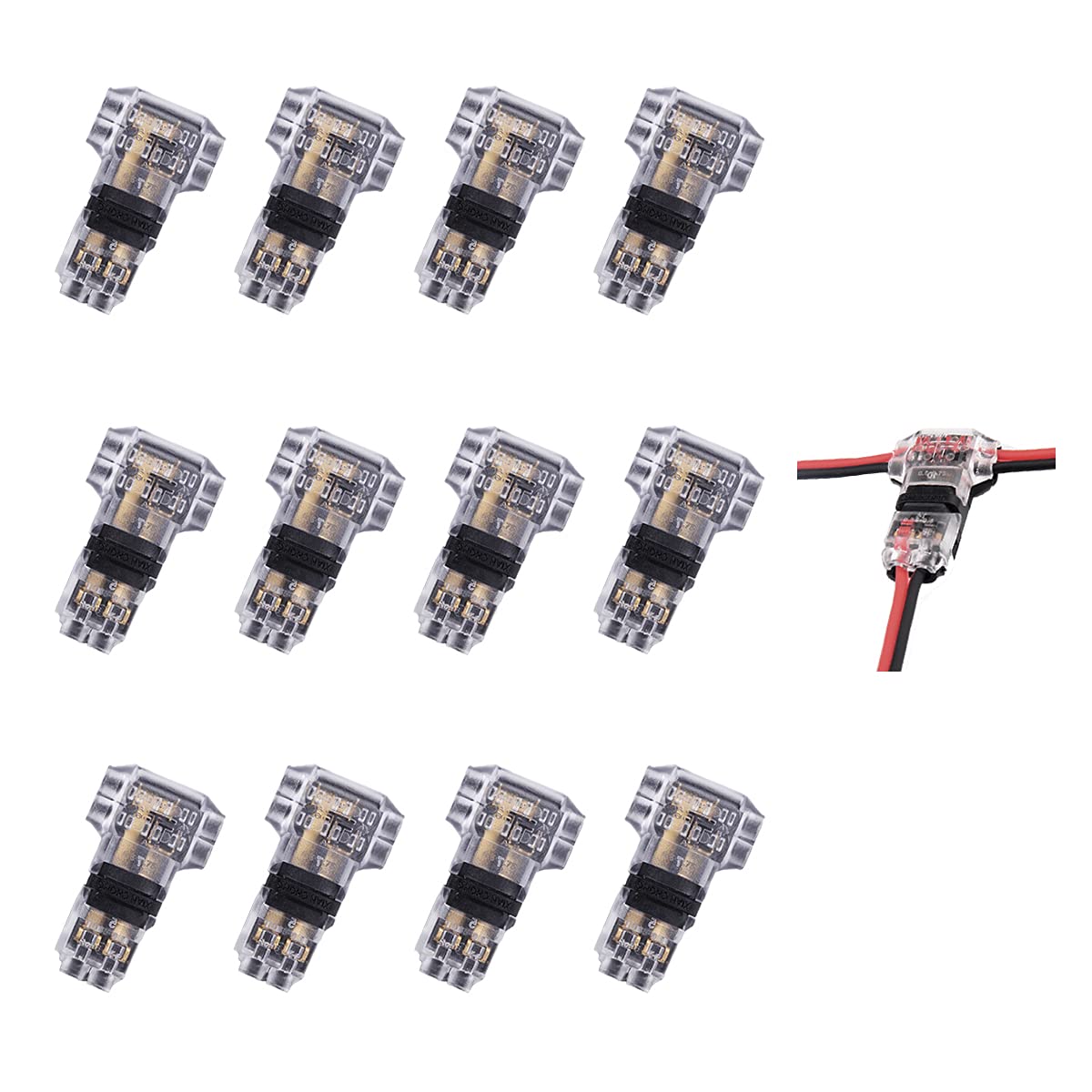 Mavelovs Low Voltage Wire Connector, 12 Pack T Tap, Fits 24-20 AWG, Solderless, 3 Way 2 Pins