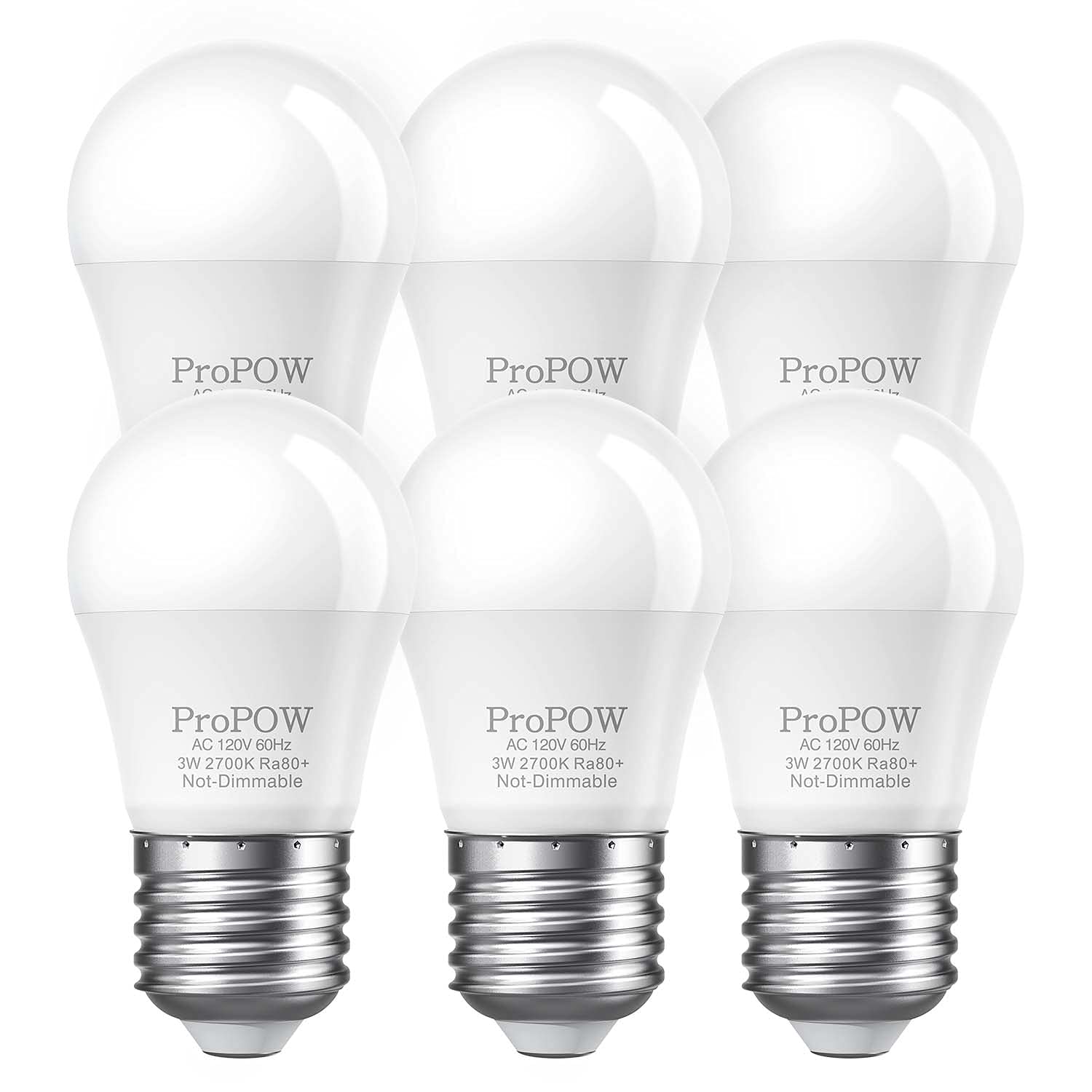 Propow A15 E26 3W Led Light Bulbs, Soft White 2700K, 6 Pack, Plastic