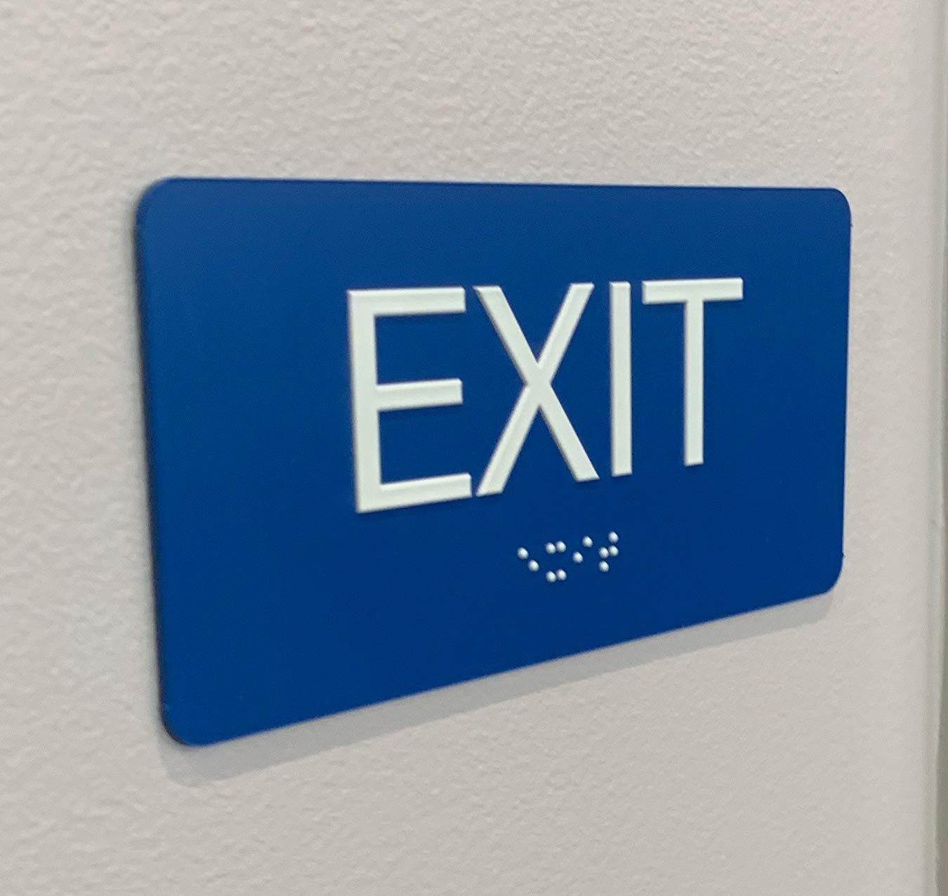 Nap Tags - Ada Compliant Exit Sign With Braille (6" X 3" Blue Sign), Indoor, Easy Installation, Made In The Usa