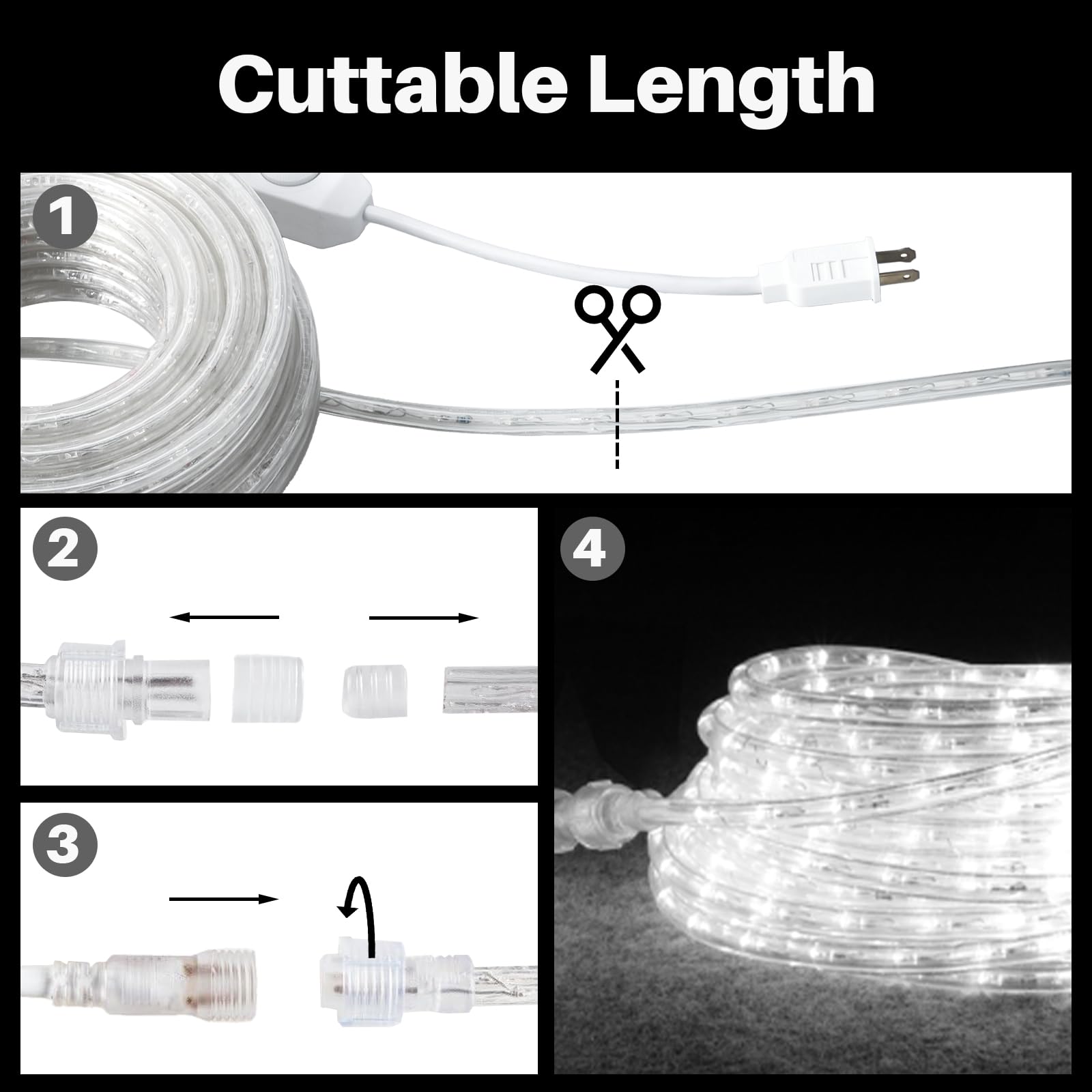 Shgpoda Led Rope Lights, 33Ft Cool White Waterproof Tube Light, 360 Leds, Plug-In Decorative Lighting For Indoor/Outdoor Use