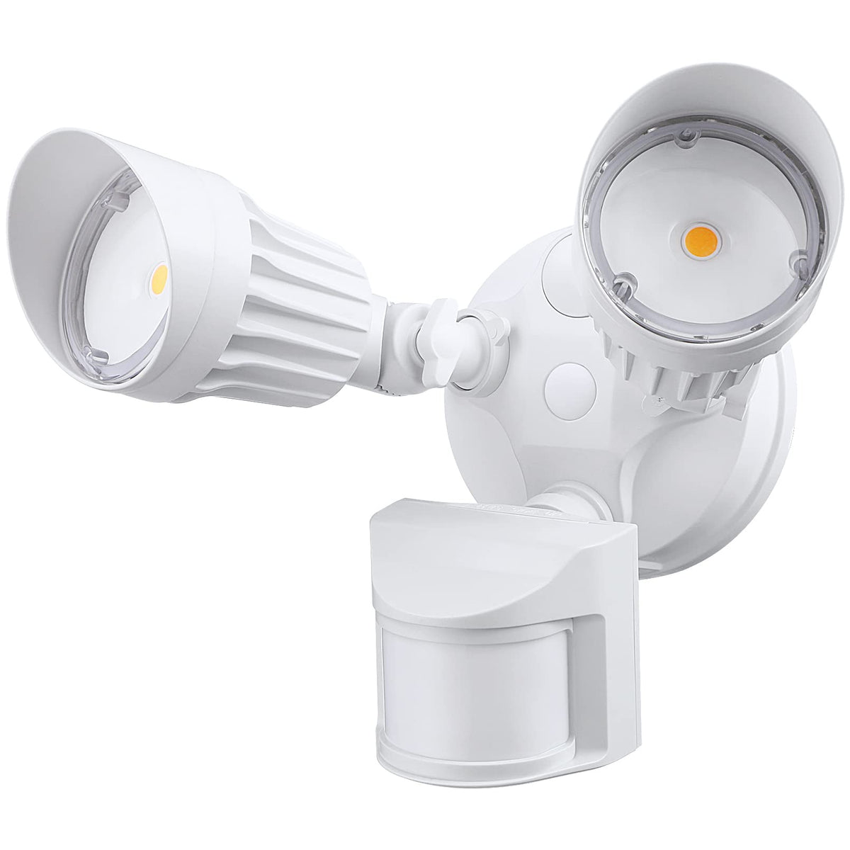 Leonlite Cob Led Security Light, Motion Sensor Flood Lights Outdoor, Aluminum, 3 Modes Motion Detector+Dusk To Dawn+Switch Control, 100-277V, Adjustable 2-Head, Ip65, 3000K Warm White, Etl, White