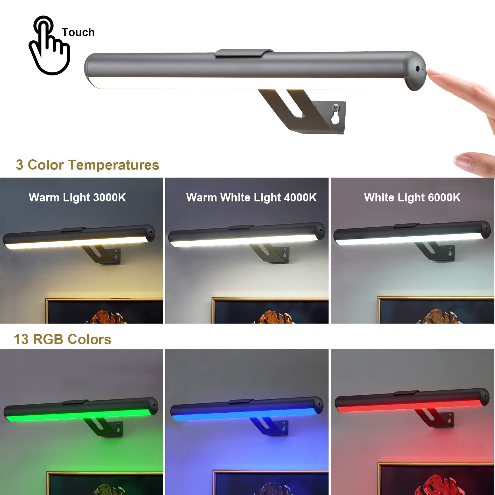 Zocalok Picture Light Battery Operated, Picture Lights For Wall, Wireless Picture Light With 2 Remotes, Picture Light For Painti