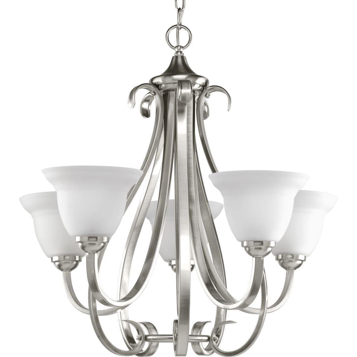 Torino Collection 5-Light Etched Glass Transitional Chandelier Light Brushed Nickel