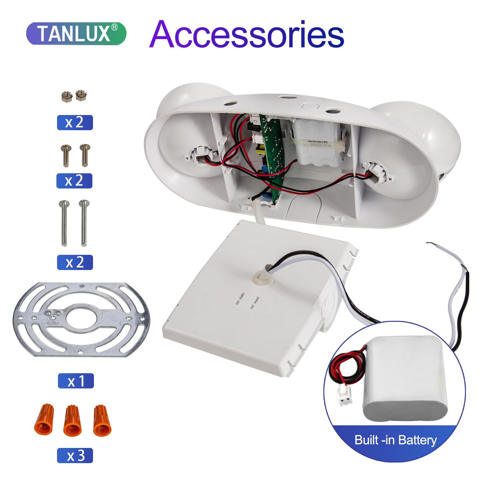 TANLUX LED Emergency Lights - Battery Backup, Round Head, White, Model TL-EM239WH-Plug, for Home & Business, AC120V Input