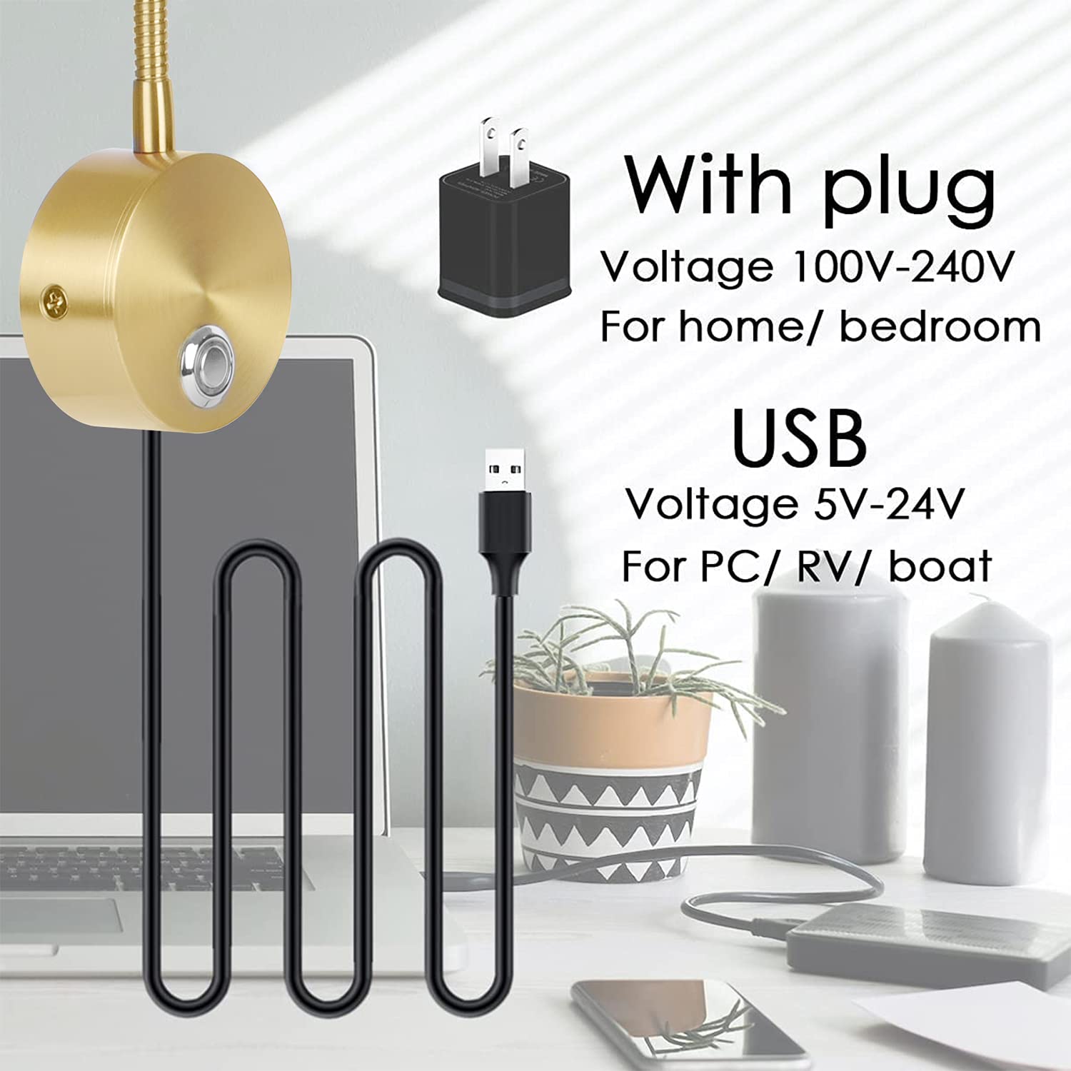 Adust Bedside Reading Light, Bedroom Reading Lamp, 3W Led Touch Dimmable Brightness Minimalist Wall Headboard Reading Lamp, Adju