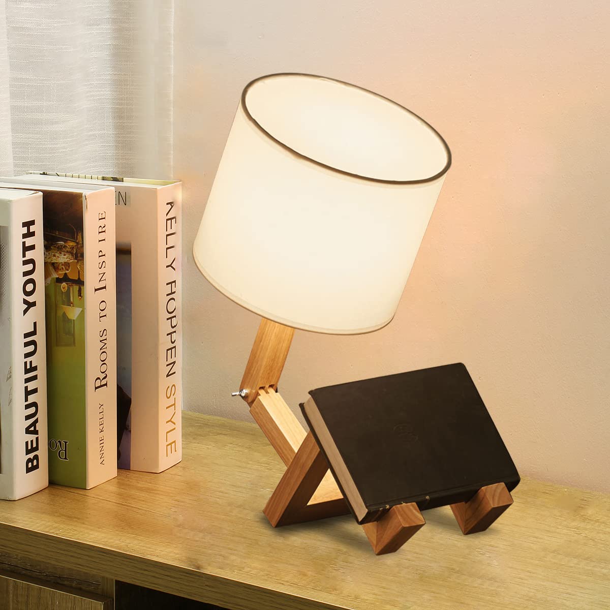Robot Table Lamp Set Of 2,Cute Lamp Sets,Bedroom Bedside Table Lamps Set Of 2 For Livingroom,Unique Lamps,Wood Legs And Arms Adj