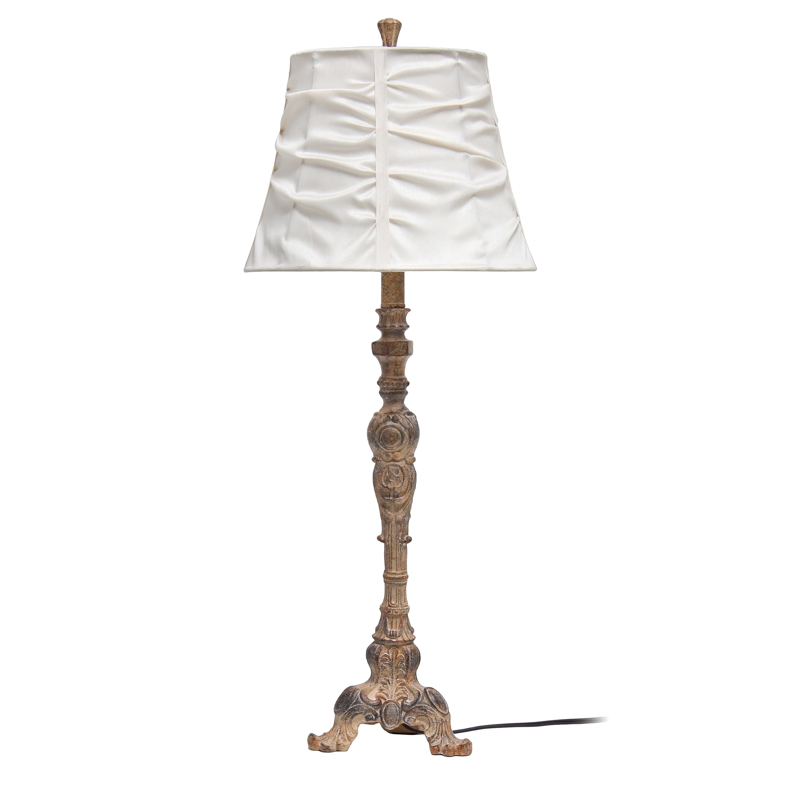 Elegant Designs Lt3301-Crm Antique Style Buffet Table Lamp With Cream Ruched Shade, Antique/Cream