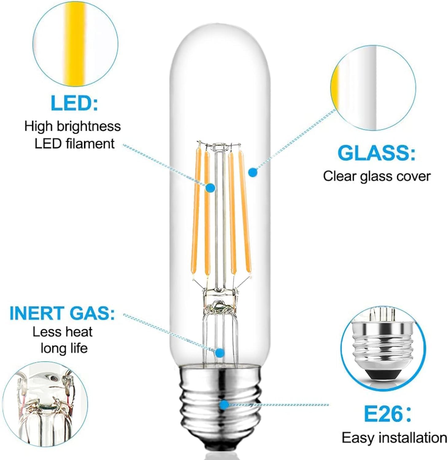 NOVELUX E26 LED Bulb 80W Equivalent 6W Dimmable 4000K Neutral White Glass 5 Inch 4 Pack