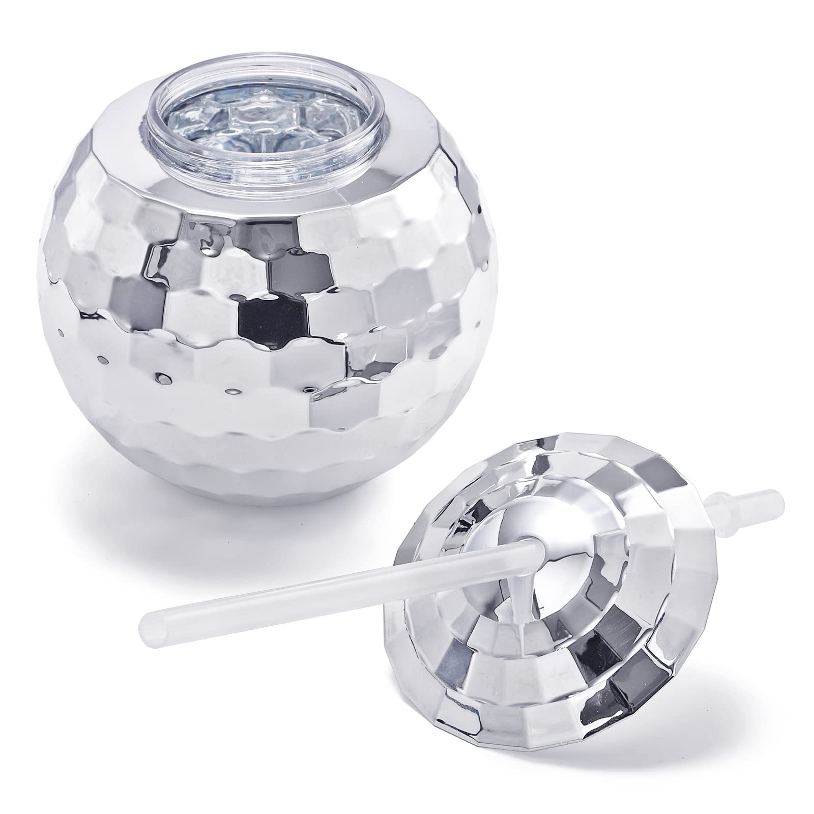 Nicunom 6 Pack Disco Ball Cups with Lids & Straws, 19 Oz Silver Disco Ball Tumbler 1970s Disco Flash Ball Cocktail Cup Sparkly G