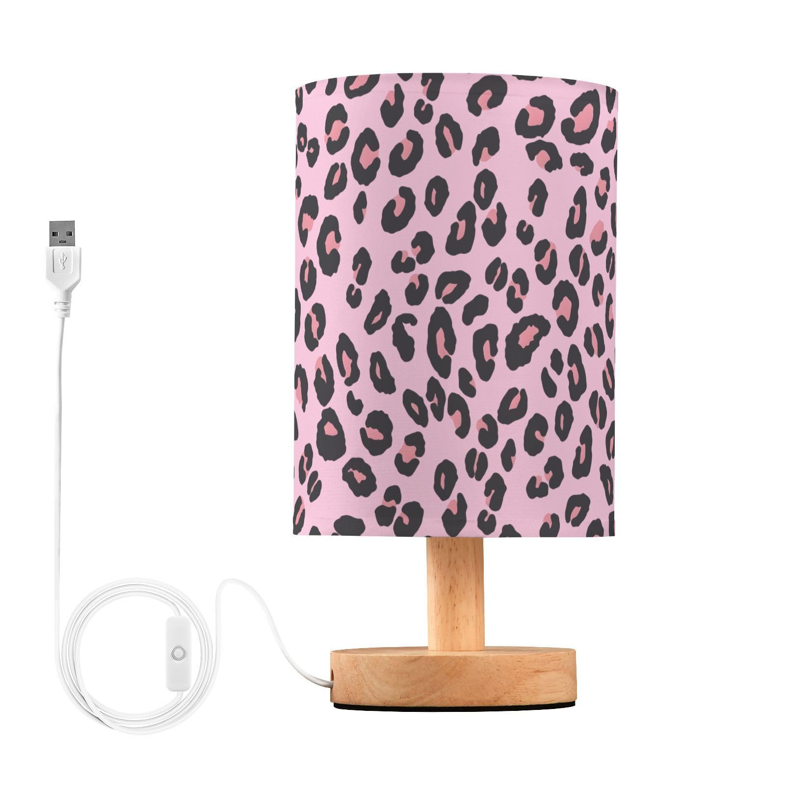 MFTJYO Bedside Table Lamp Leopard Print Cheetah Pink Table Lamp for Bedroom Nightstand Lamp with USB Port LED Desk Lamp Shade Li