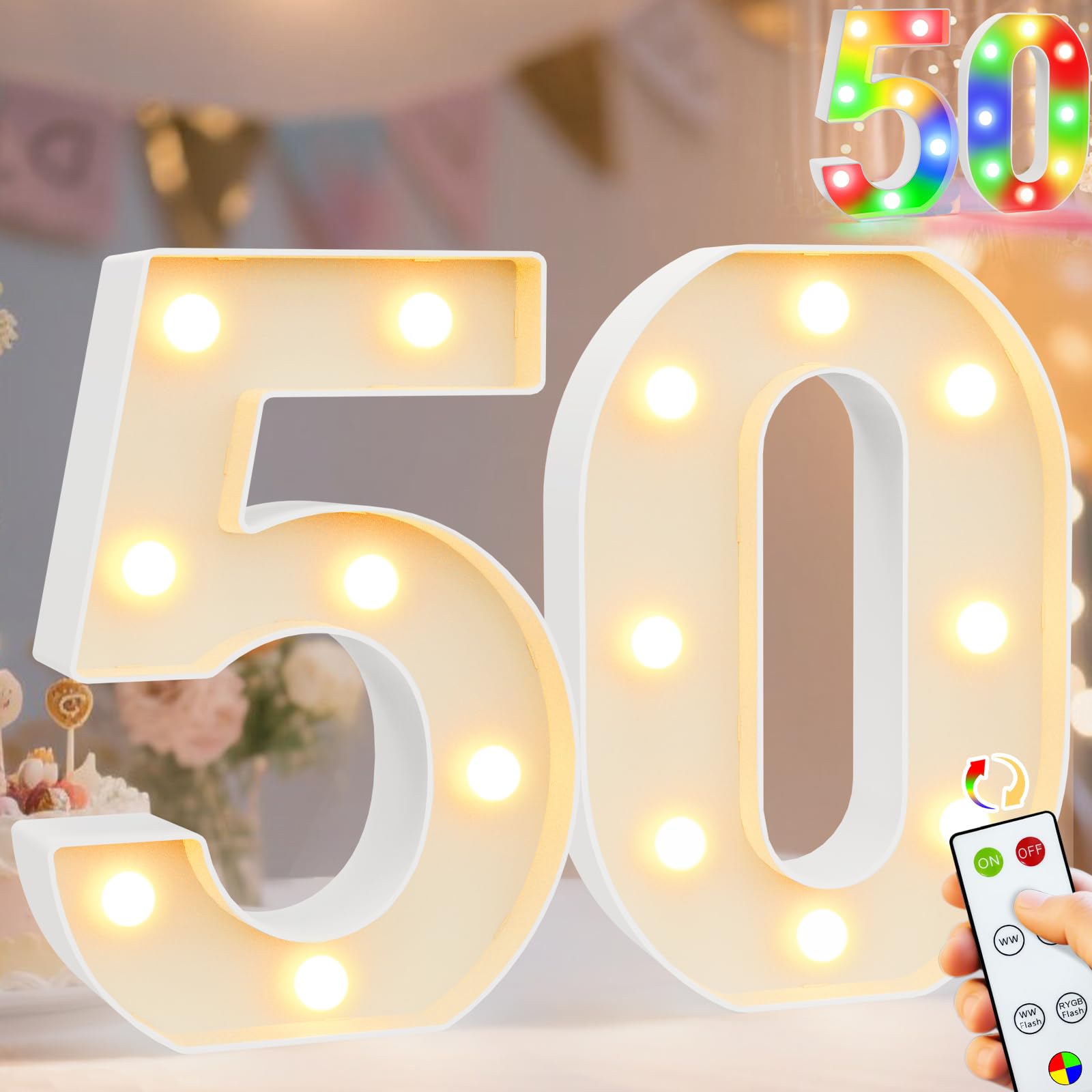 Pooqla 50Th Birthday Decoration For Her Him  Decorative Led Light Up Numbers  Marquee Numbers 50 Sign For Party Backdrop 50Th Wedding Anniversary Decor Gift  Warm White And Colorful Number 50