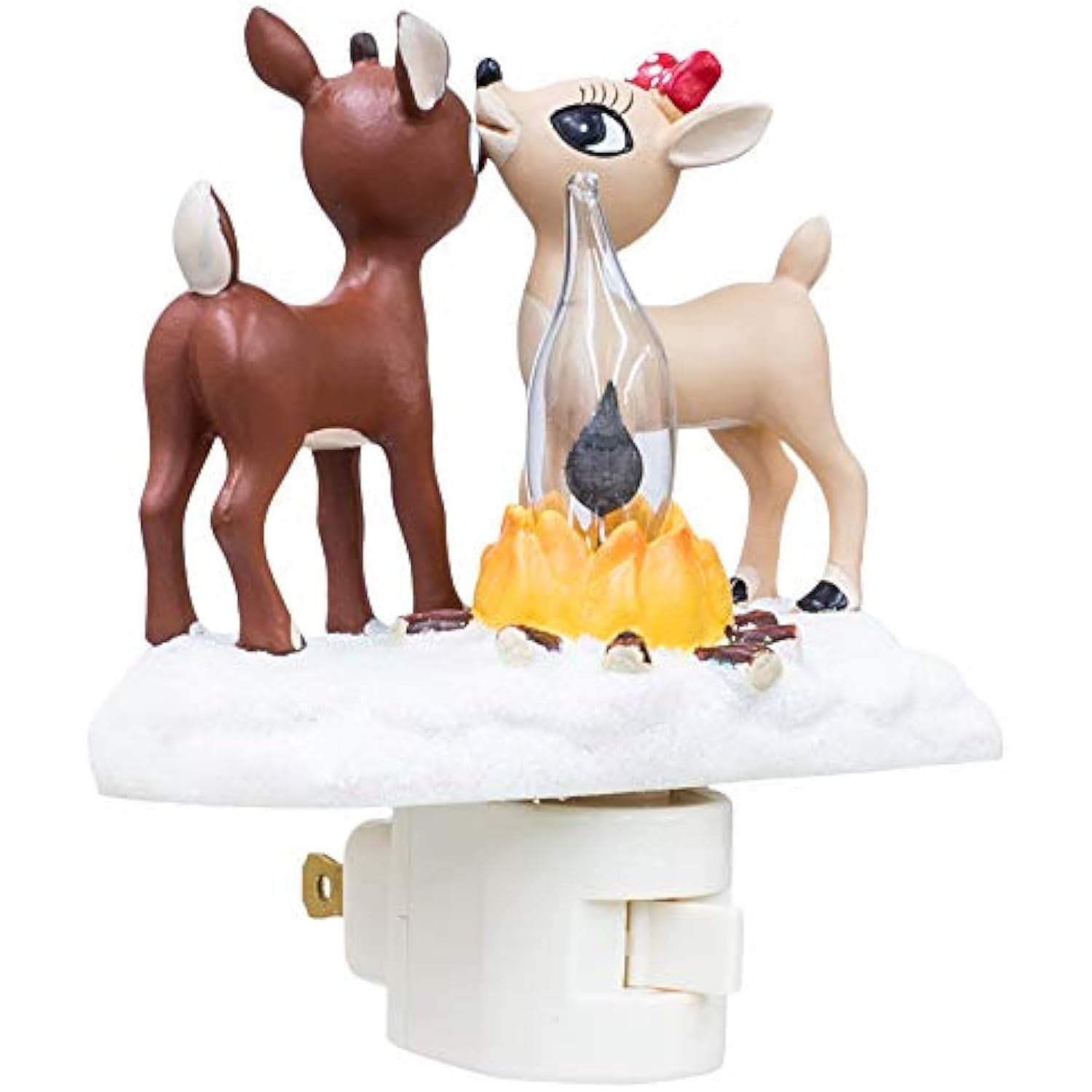 2025 Christmas Reindeer Campfire Nightlight: Reindeer Night Light Plug into Wall Cute Holiday Design - LED Faux Campfire Lamp Ch