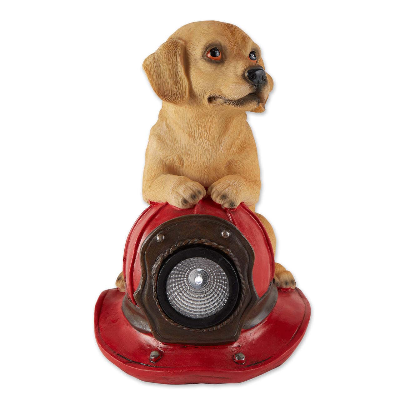 Puppy and Fire Helmet Solar Garden Light