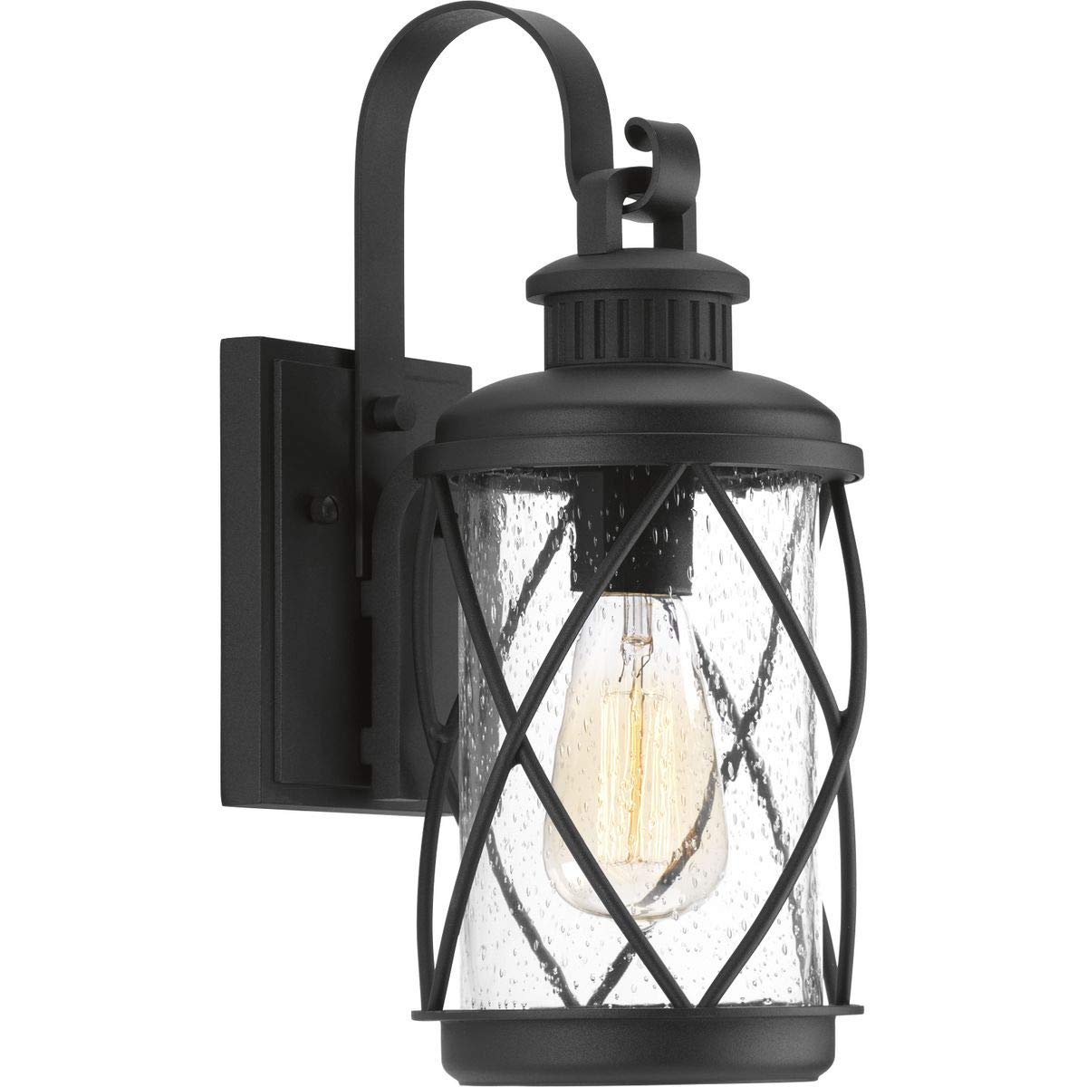Progress Lighting Hollingsworth 1-Light Outdoor Wall Lantern, Textured Black, Aluminum, Model P560080-031, Farmhouse Style